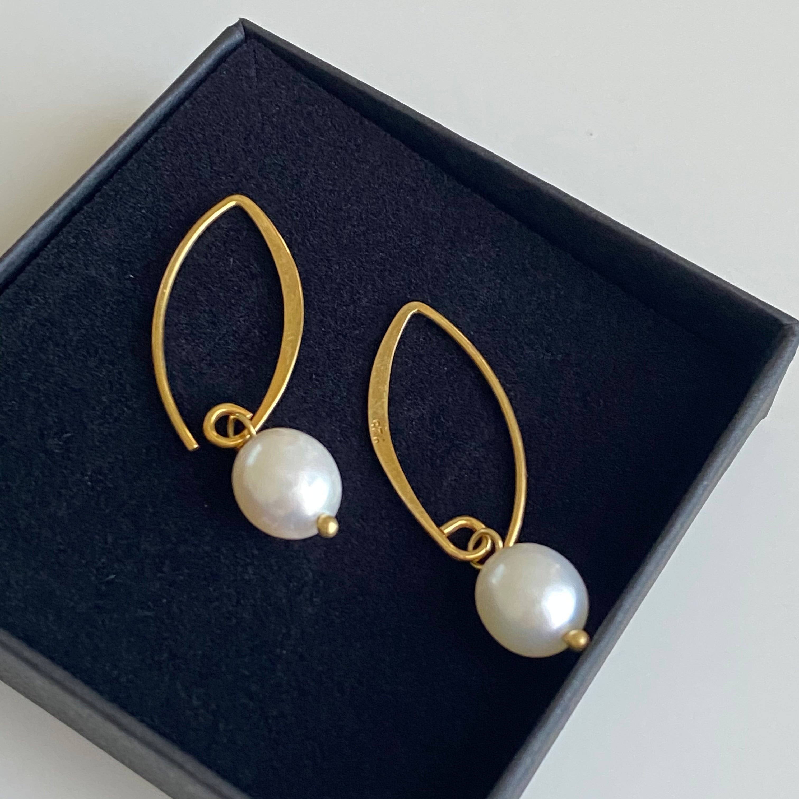 Gold Plated Sterling Silver Threader Hook Earrings - Pearl