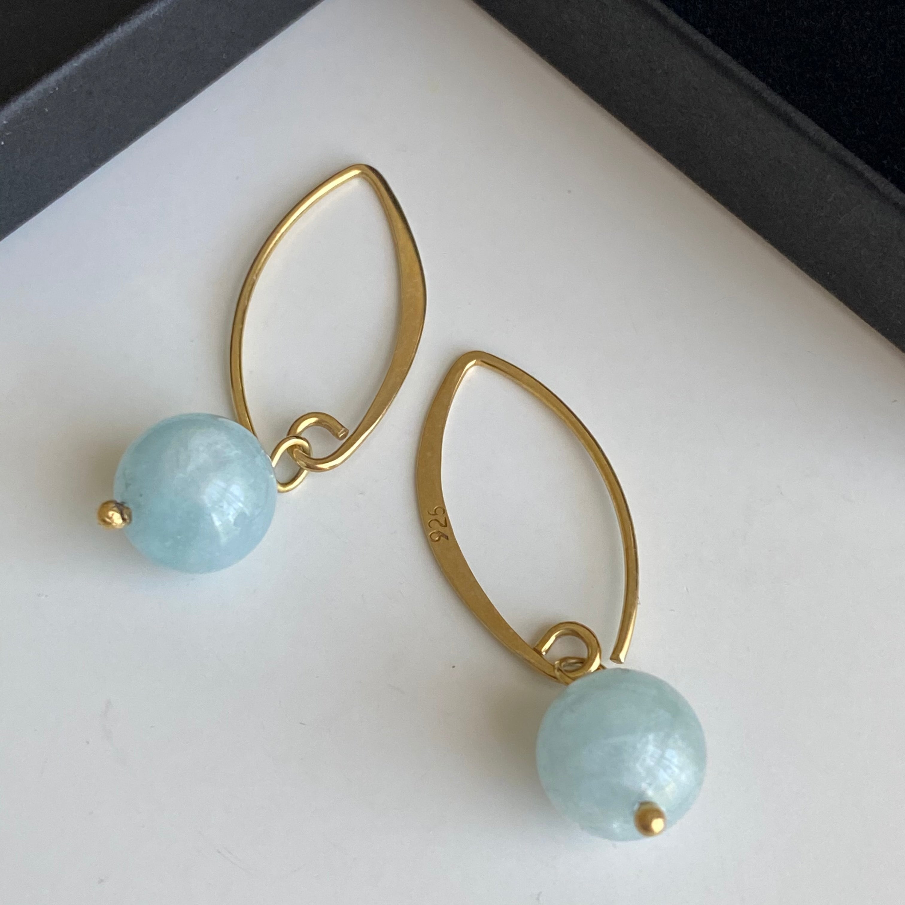 Gold Plated Sterling Silver Threader Earrings with Aquamarine Drop
