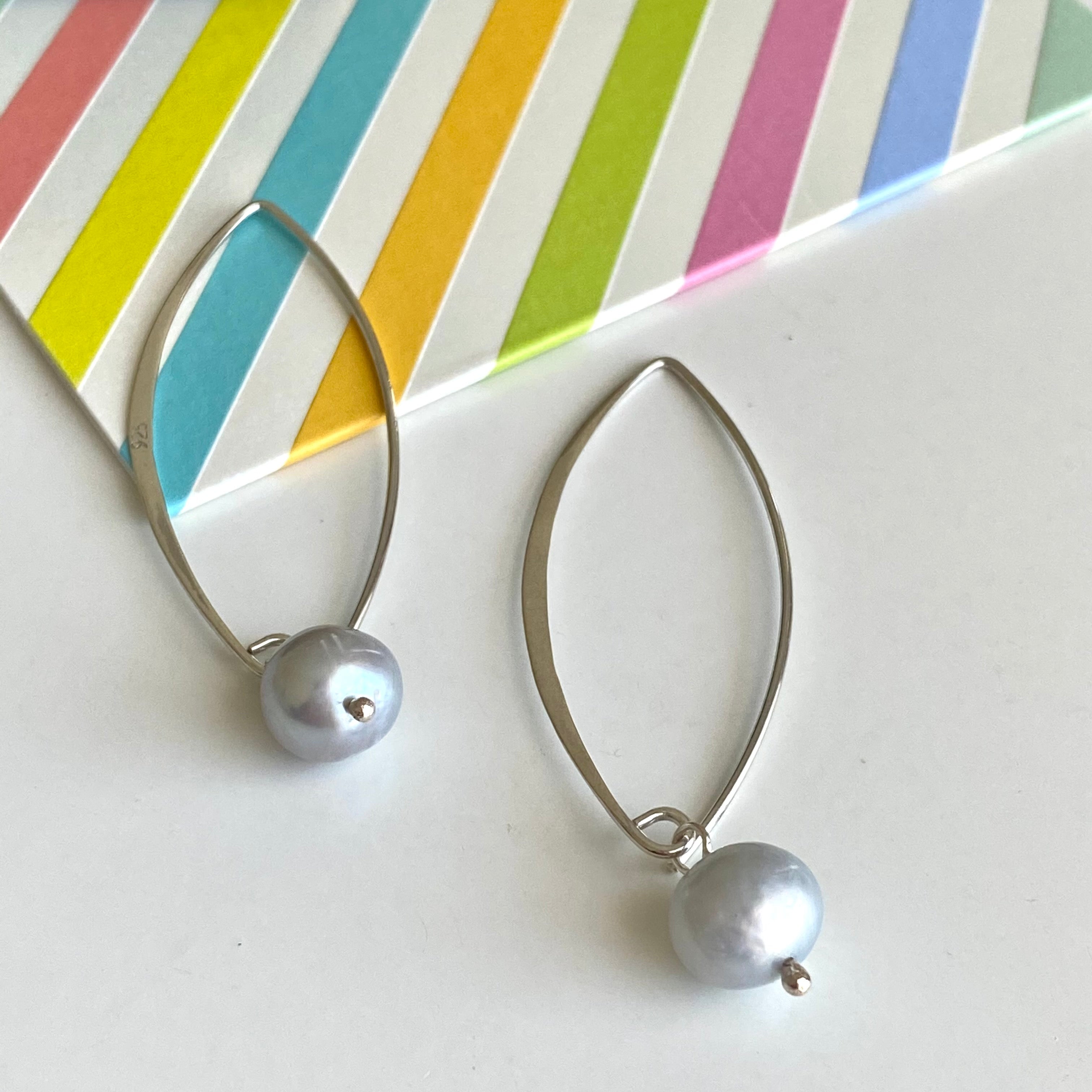 Long Sterling Silver Threader Earrings with Grey Pearl Drop