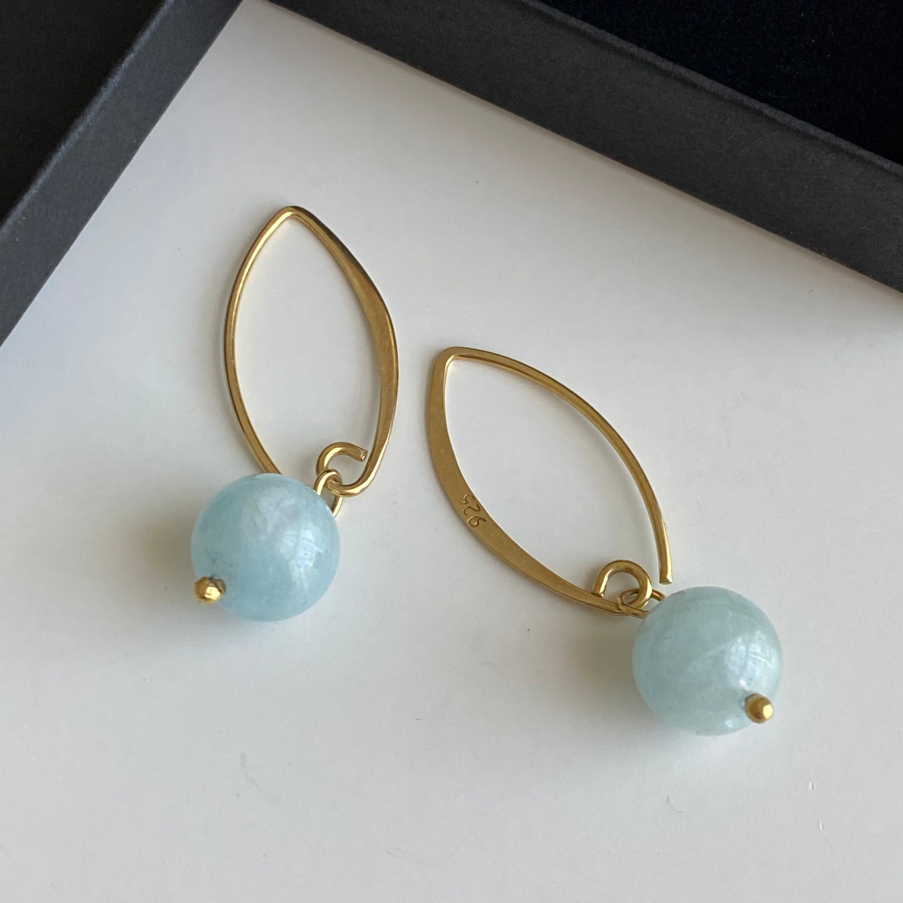 Gold Plated Sterling Silver Threader Earrings with Aquamarine Drop