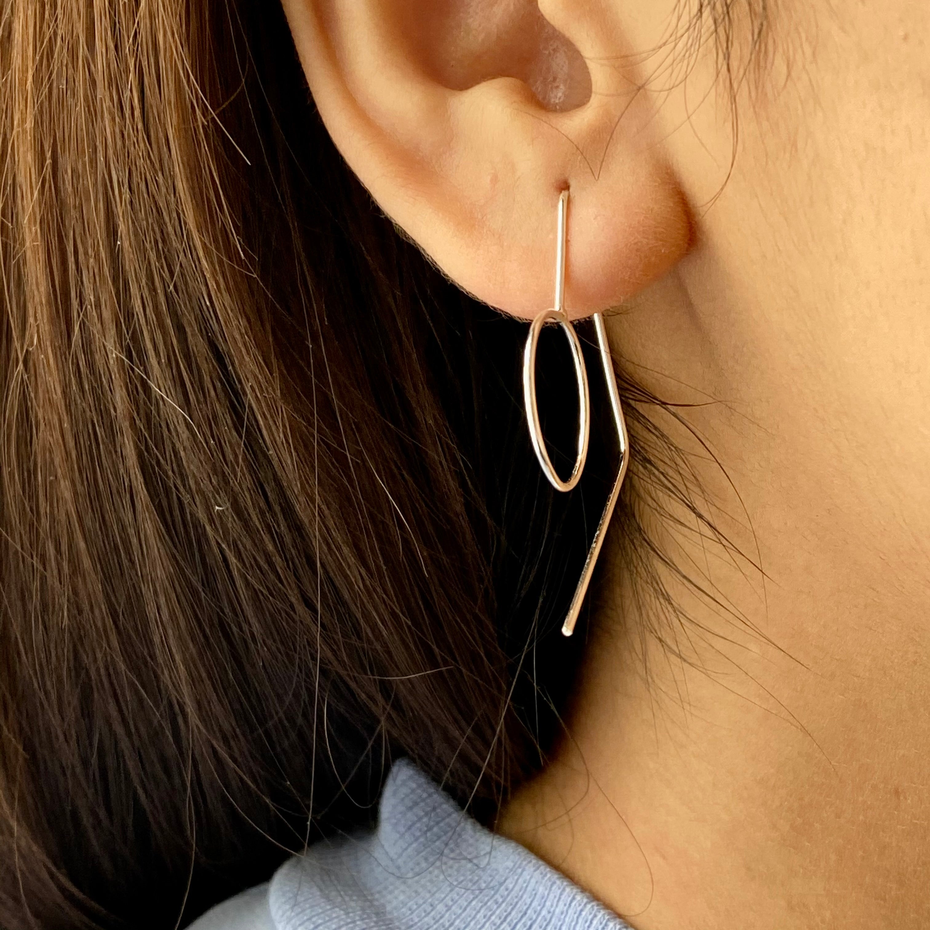 Sterling Silver Threader Earrings with a Geometric Design