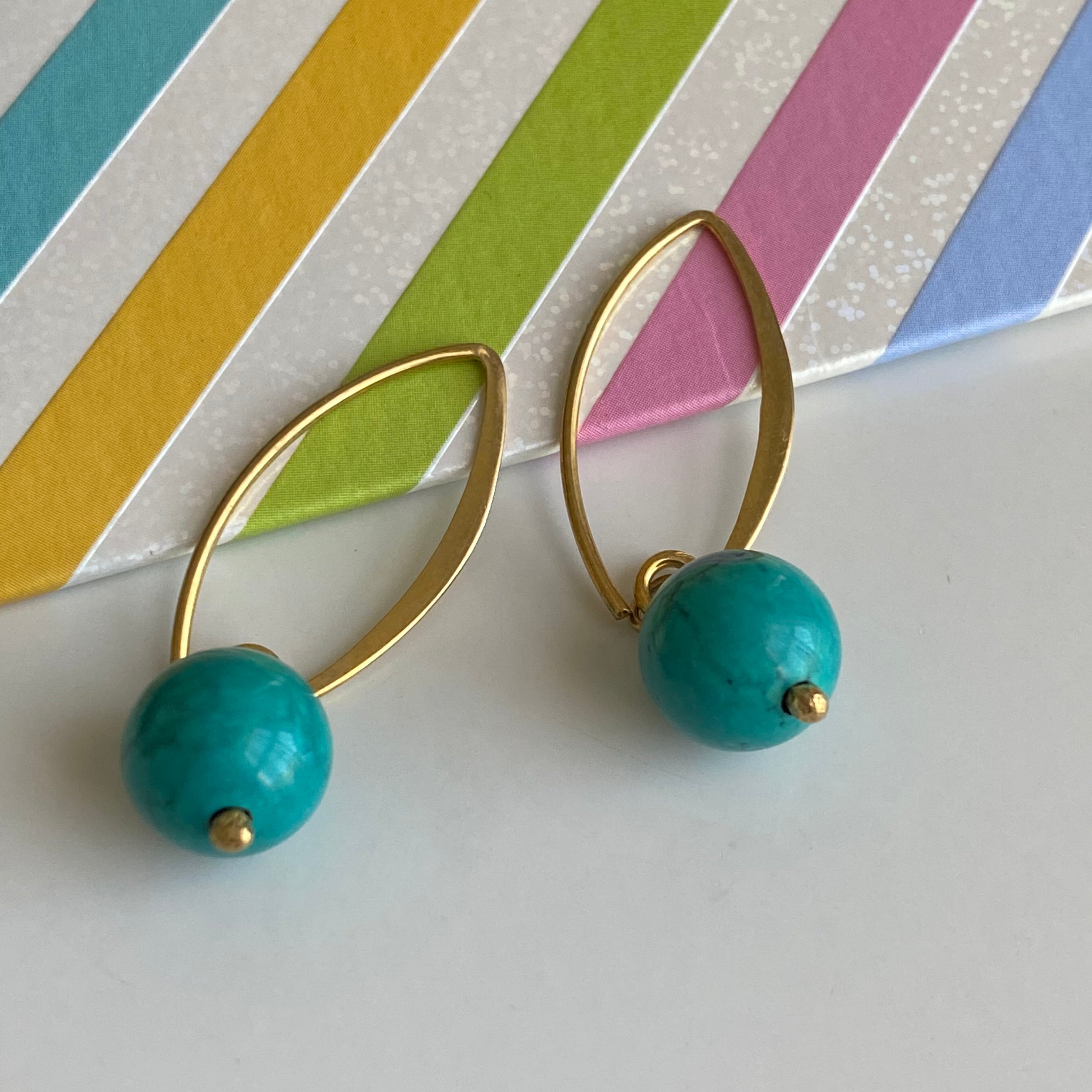 Gold Plated Sterling Silver Threader Earrings - Turquoise Drop