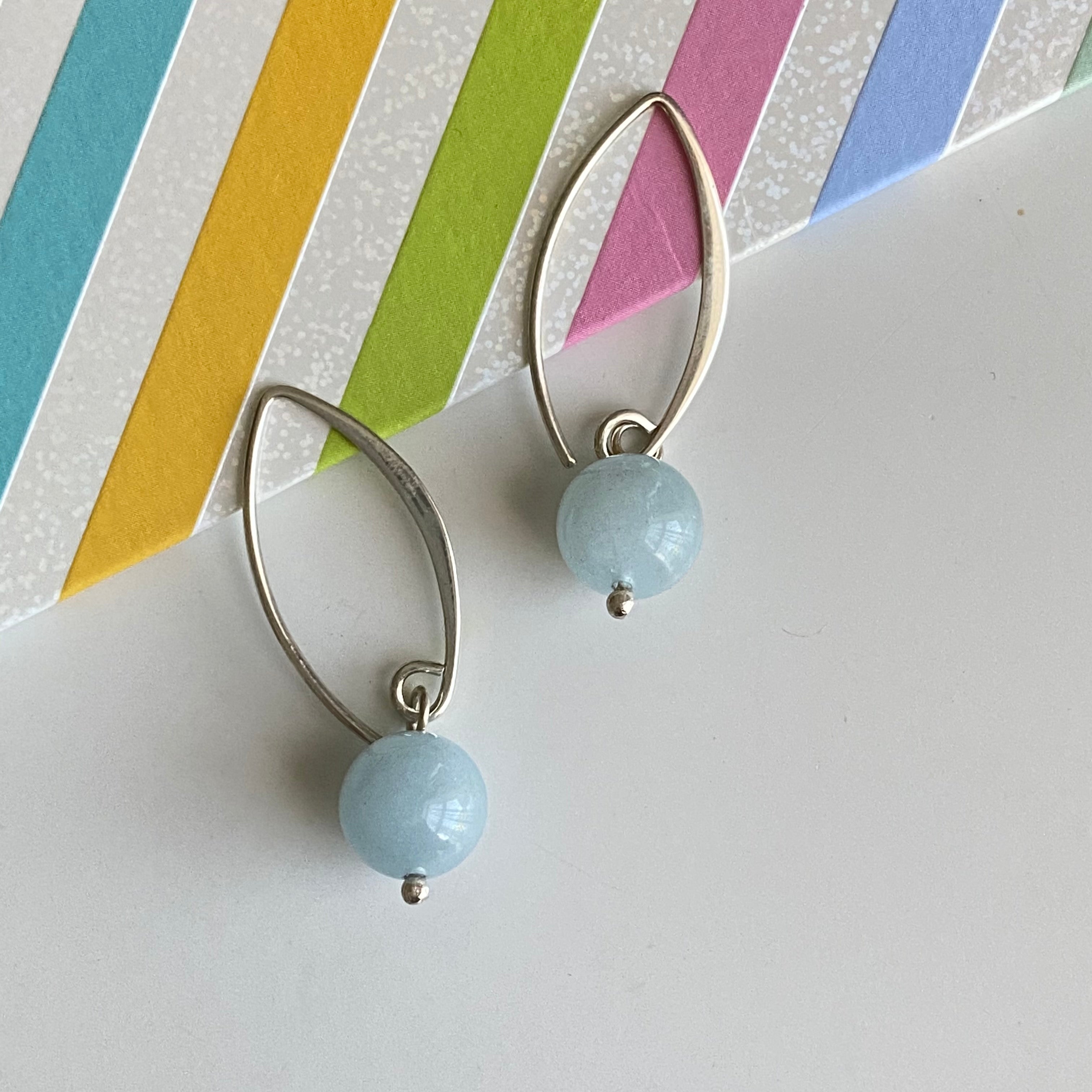 Sterling Silver Threader Earrings with Aquamarine Drop