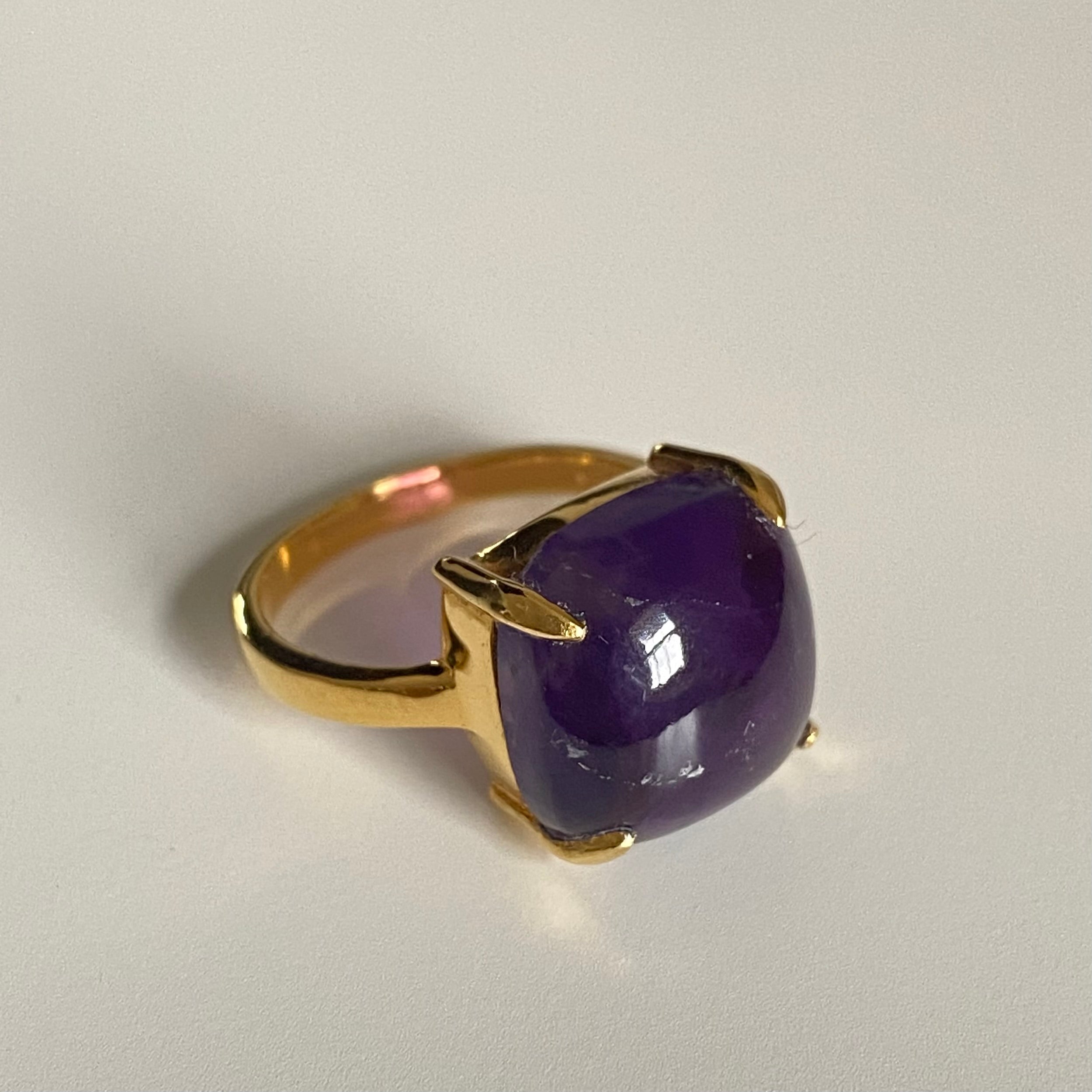 Square Cabochon Amethyst Ring in Gold Plated Sterling Silver