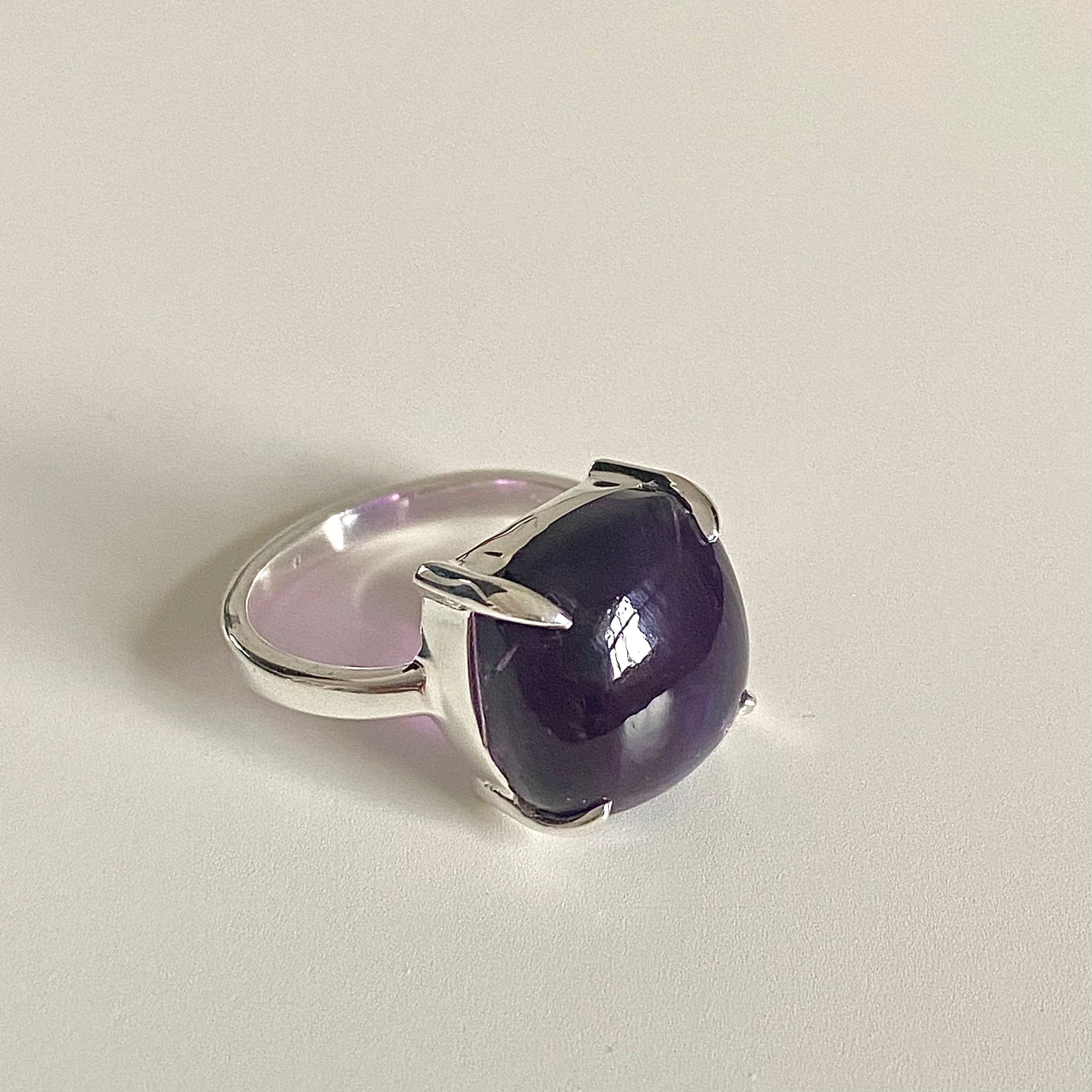 Square Cabochon Amethyst Ring in Sterling Silver