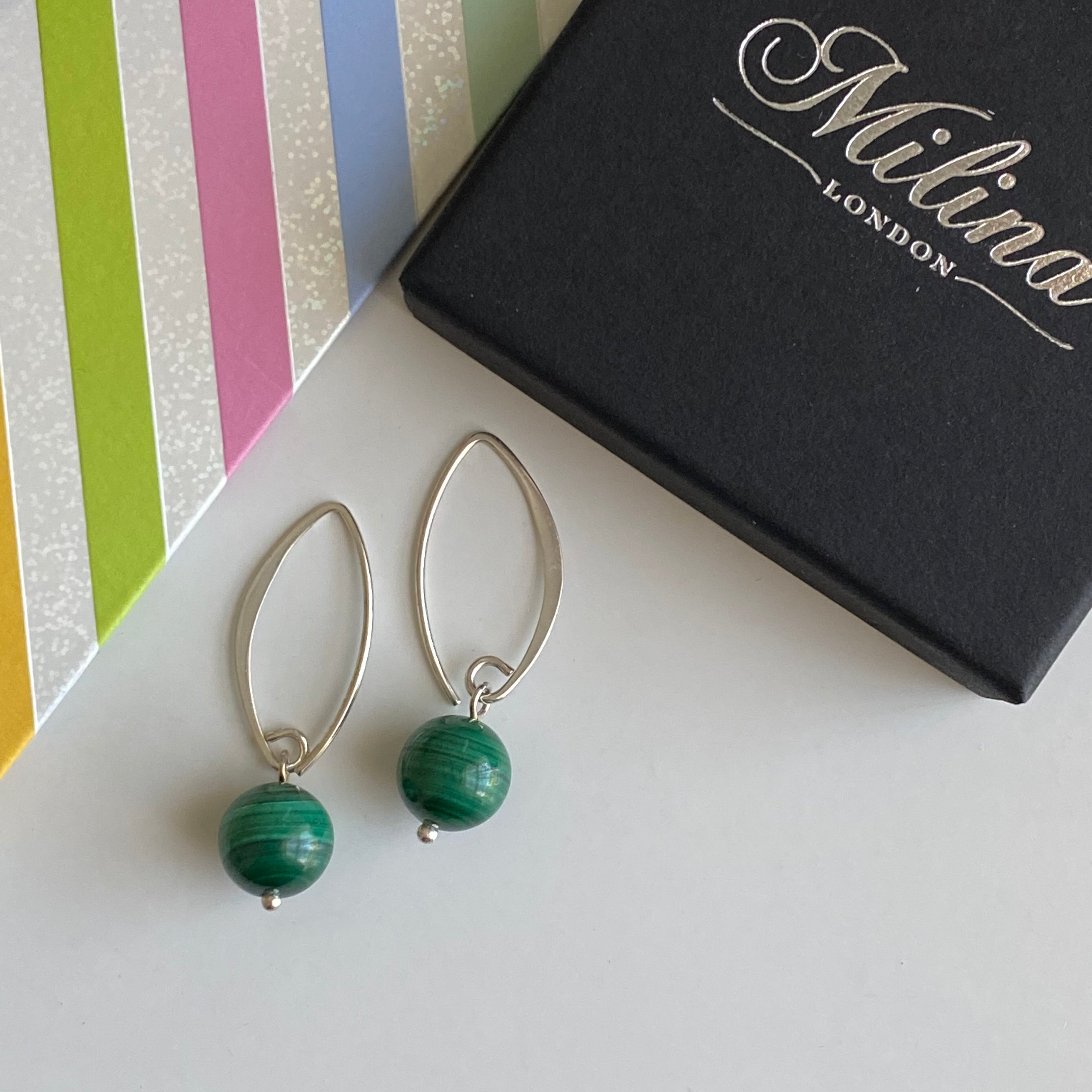 Sterling Silver Threader Hook Earrings - Malachite