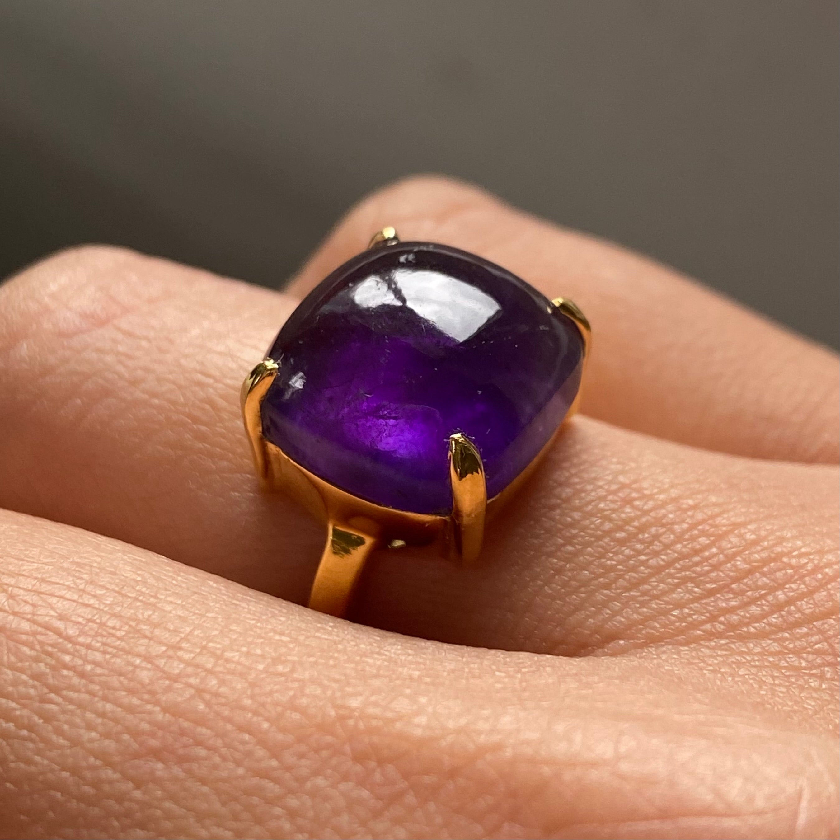 Square Cabochon Amethyst Ring in Gold Plated Sterling Silver