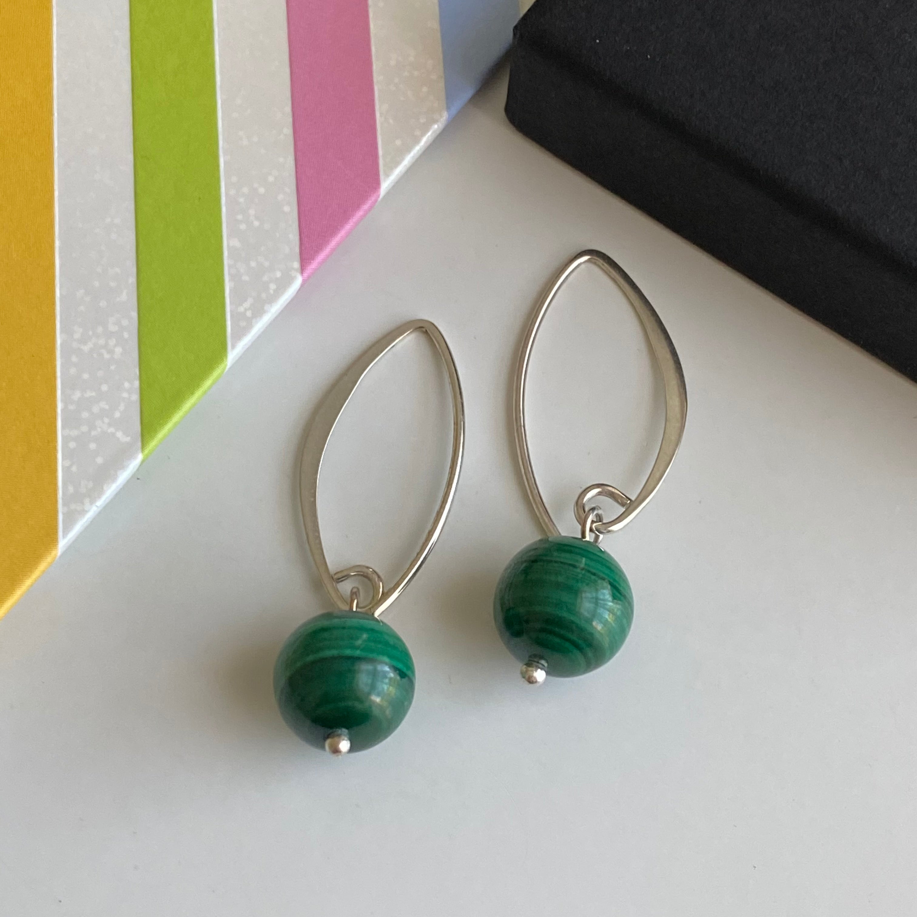 Sterling Silver Threader Hook Earrings - Malachite