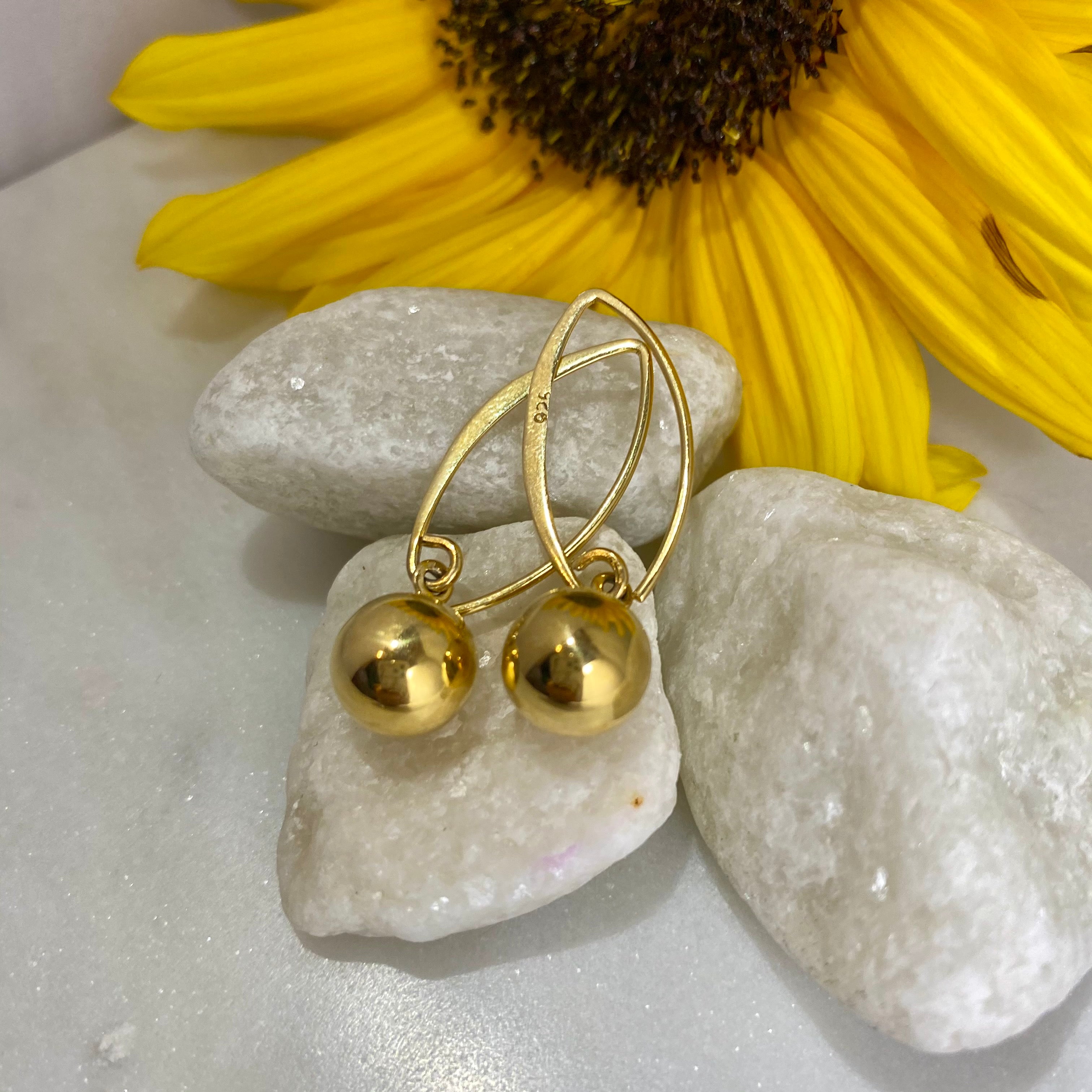 Gold Plated Sterling Silver Threader Earrings - Sphere