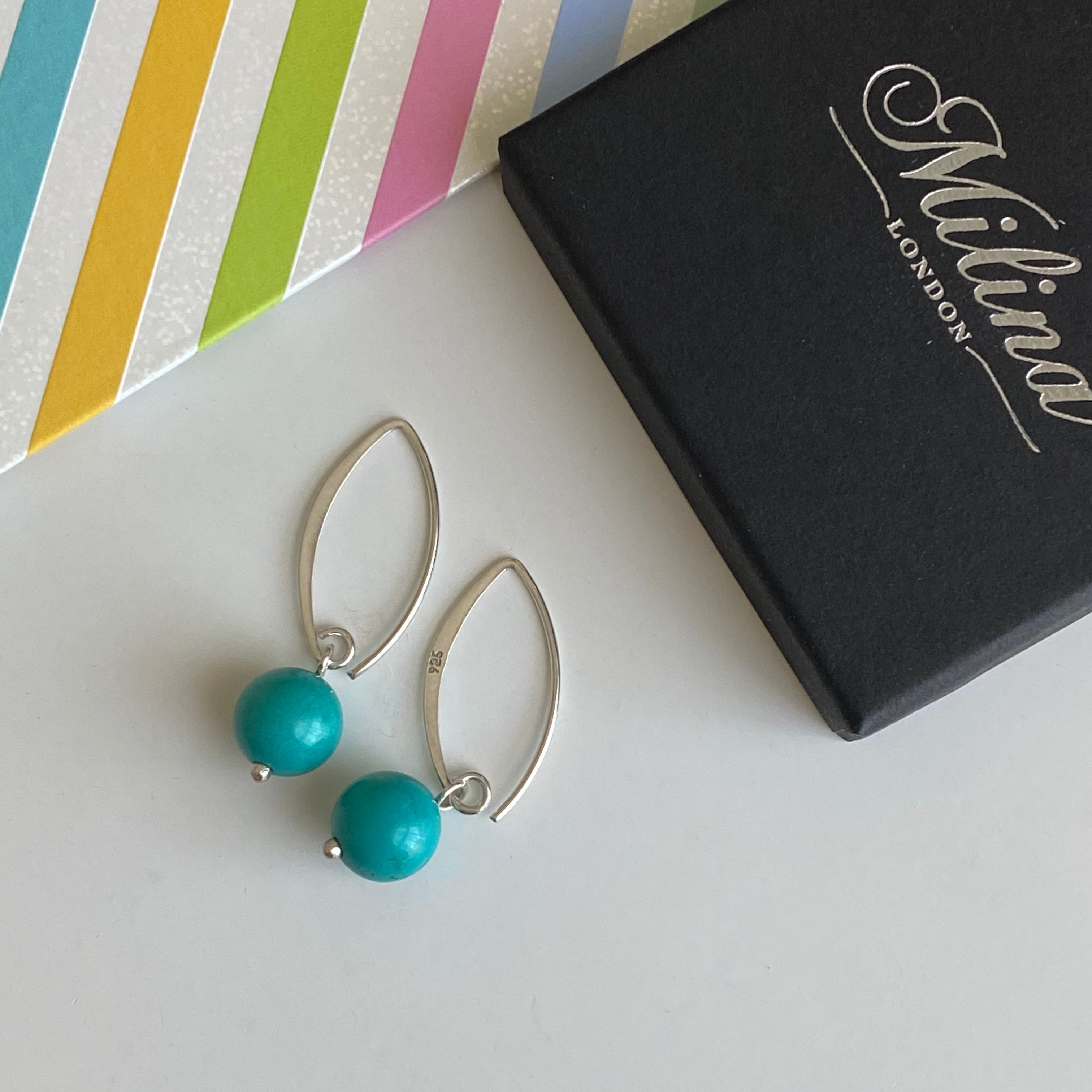 Sterling Silver Threader Hook Earrings - Turquoise Drop