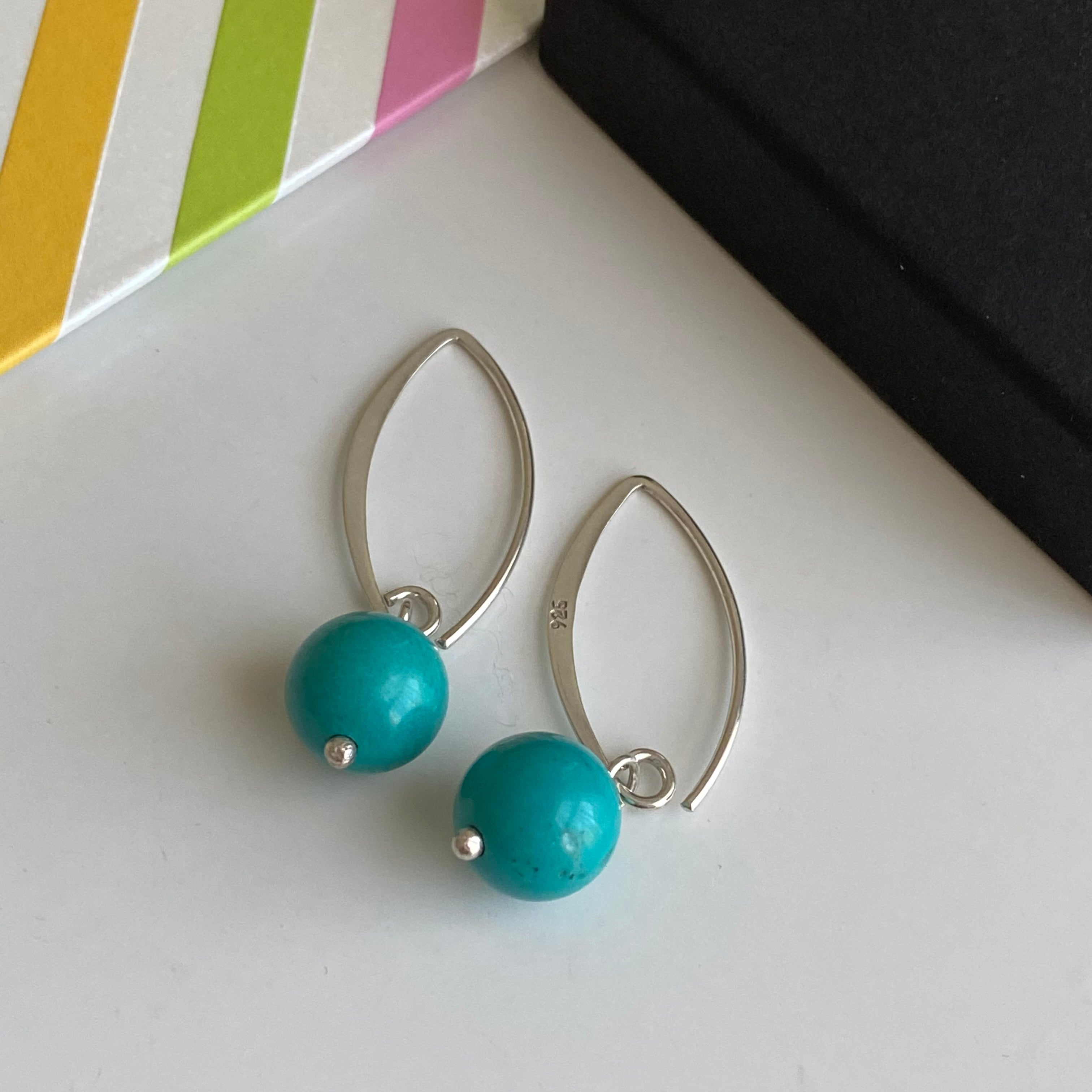 Sterling Silver Threader Hook Earrings - Turquoise Drop