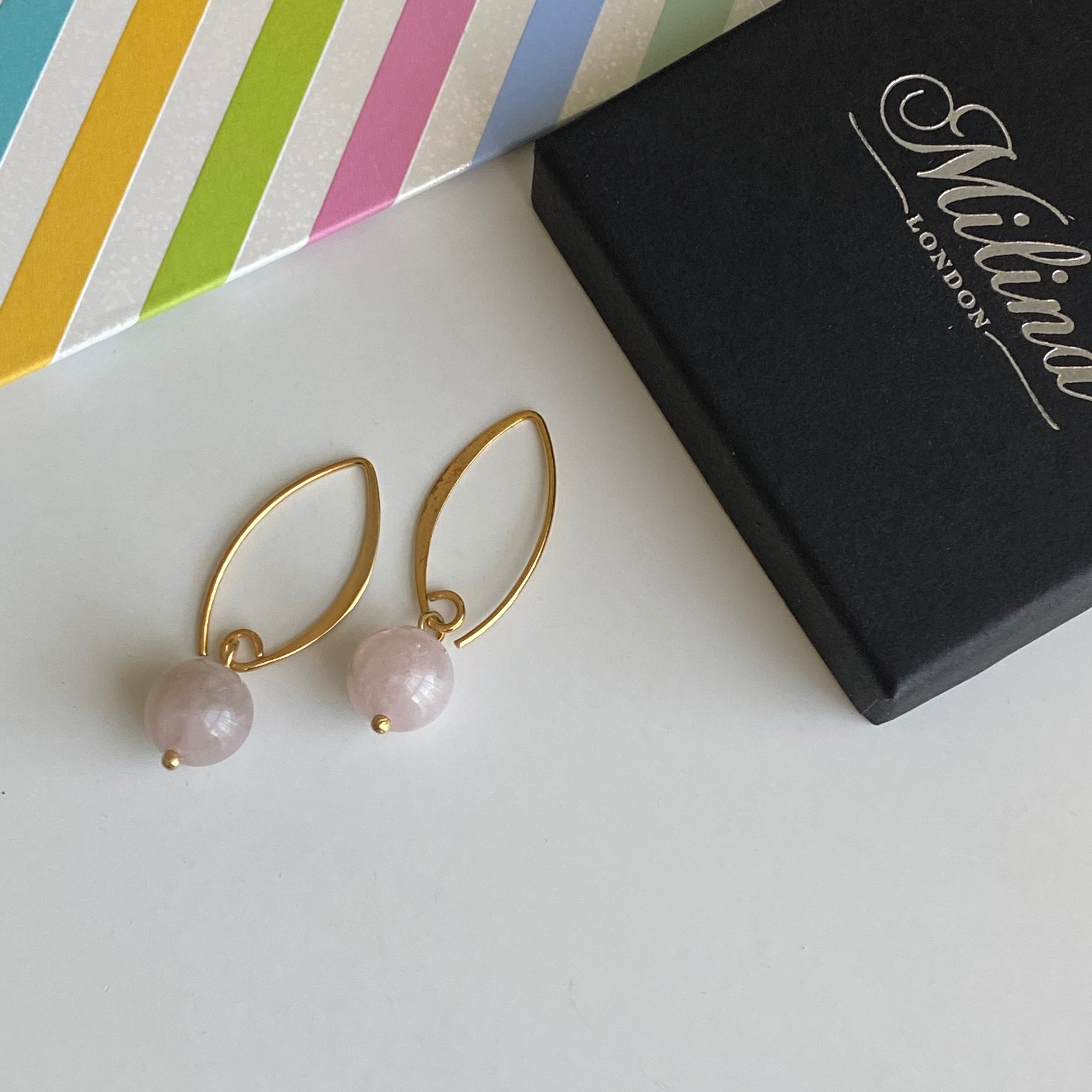 Gold Plated Sterling Silver Earrings with Rose Quartz Drop