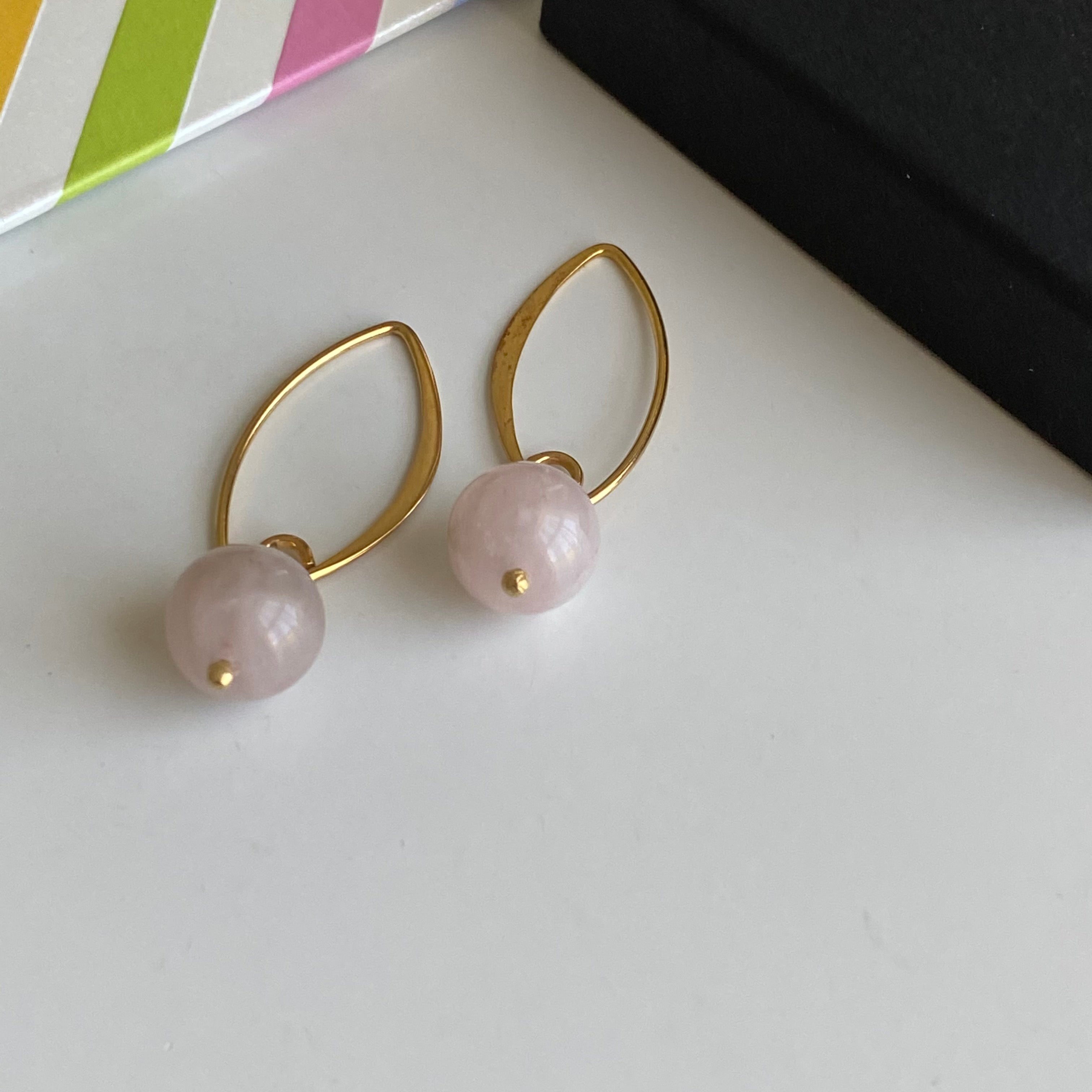 Gold Plated Sterling Silver Earrings with Rose Quartz Drop