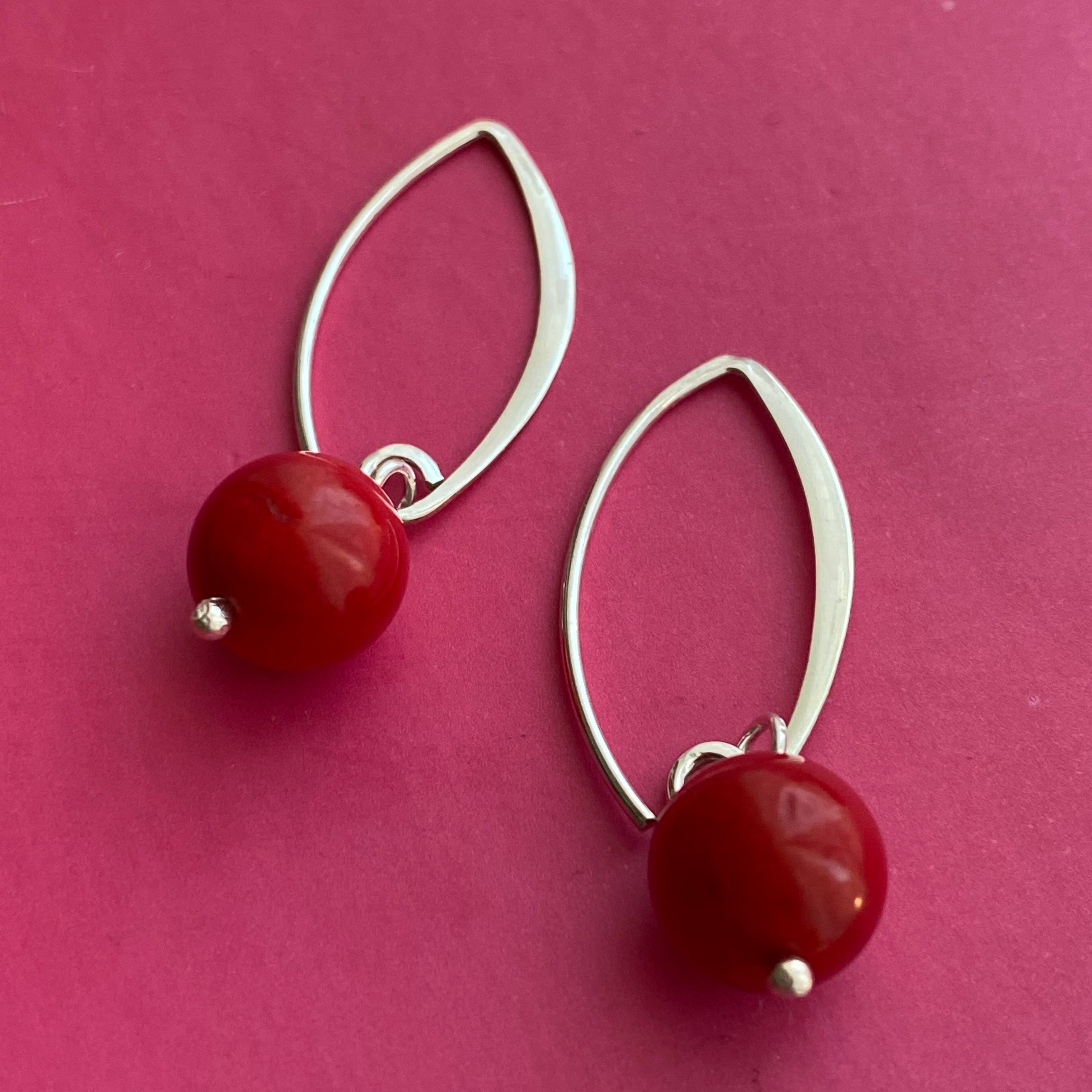 Sterling Silver Threader Hook Earrings - Coral Drop