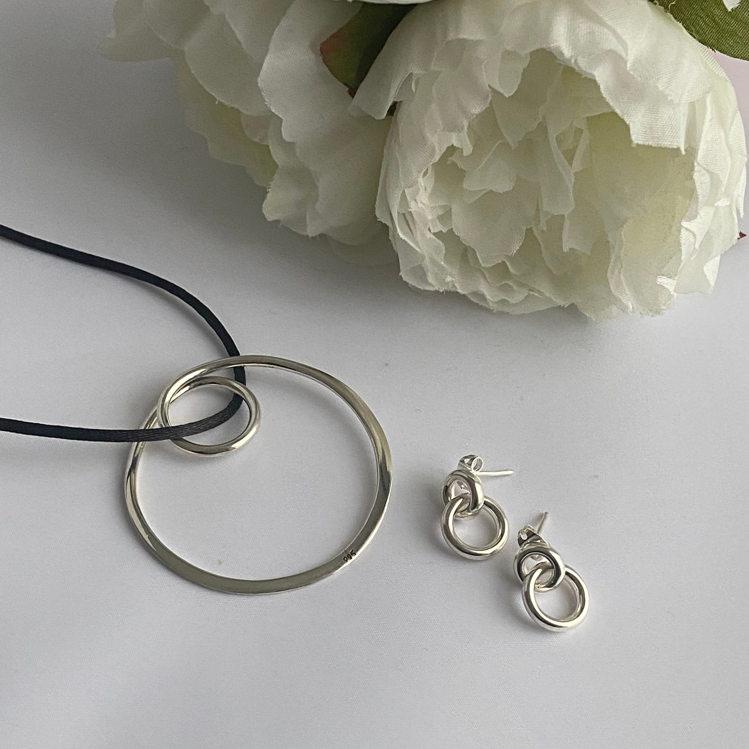 Sterling Silver Two Interlinked Circles Statement Pendant