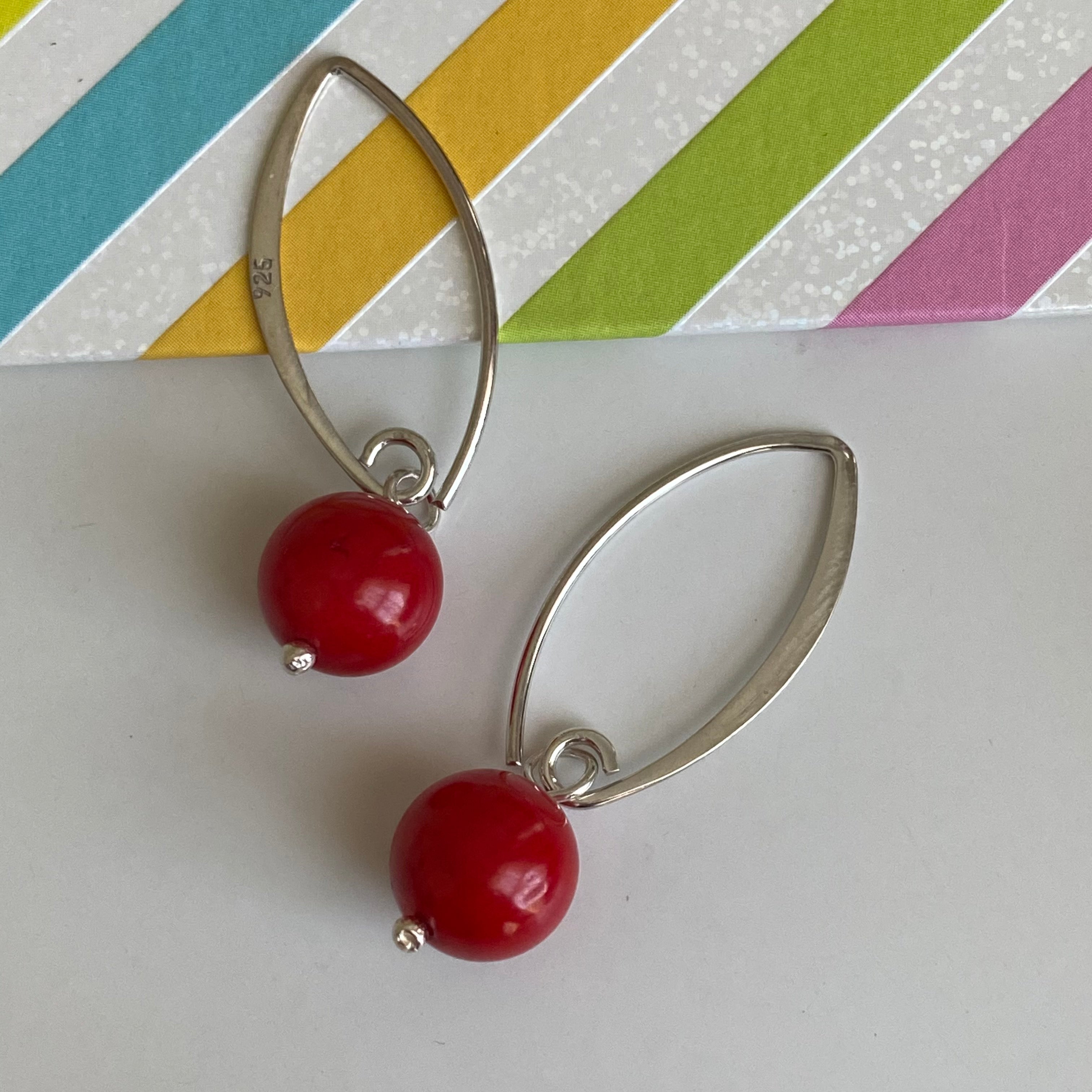 Sterling Silver Threader Hook Earrings - Coral Drop