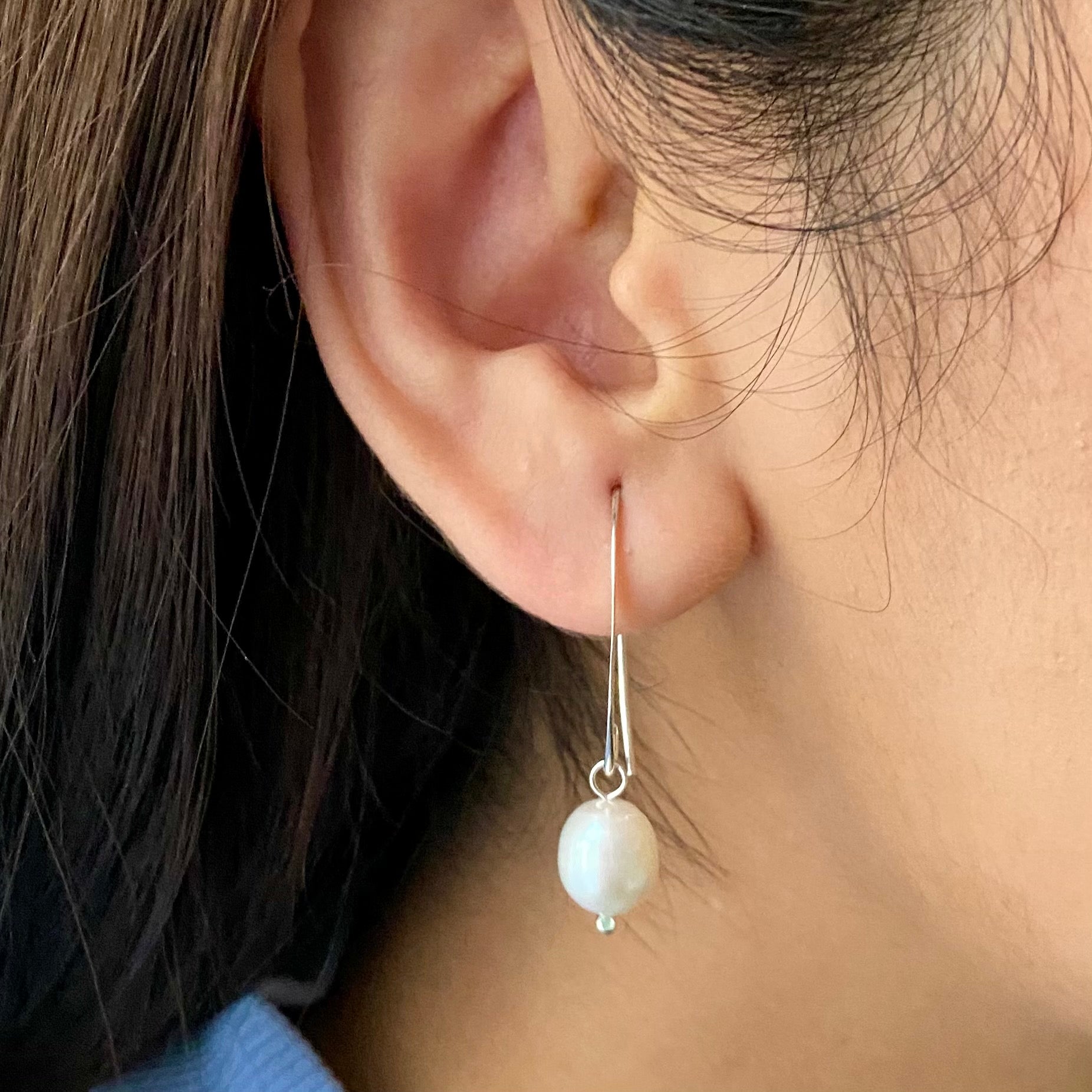 Sterling Silver Threader Hook Earrings - Pearl