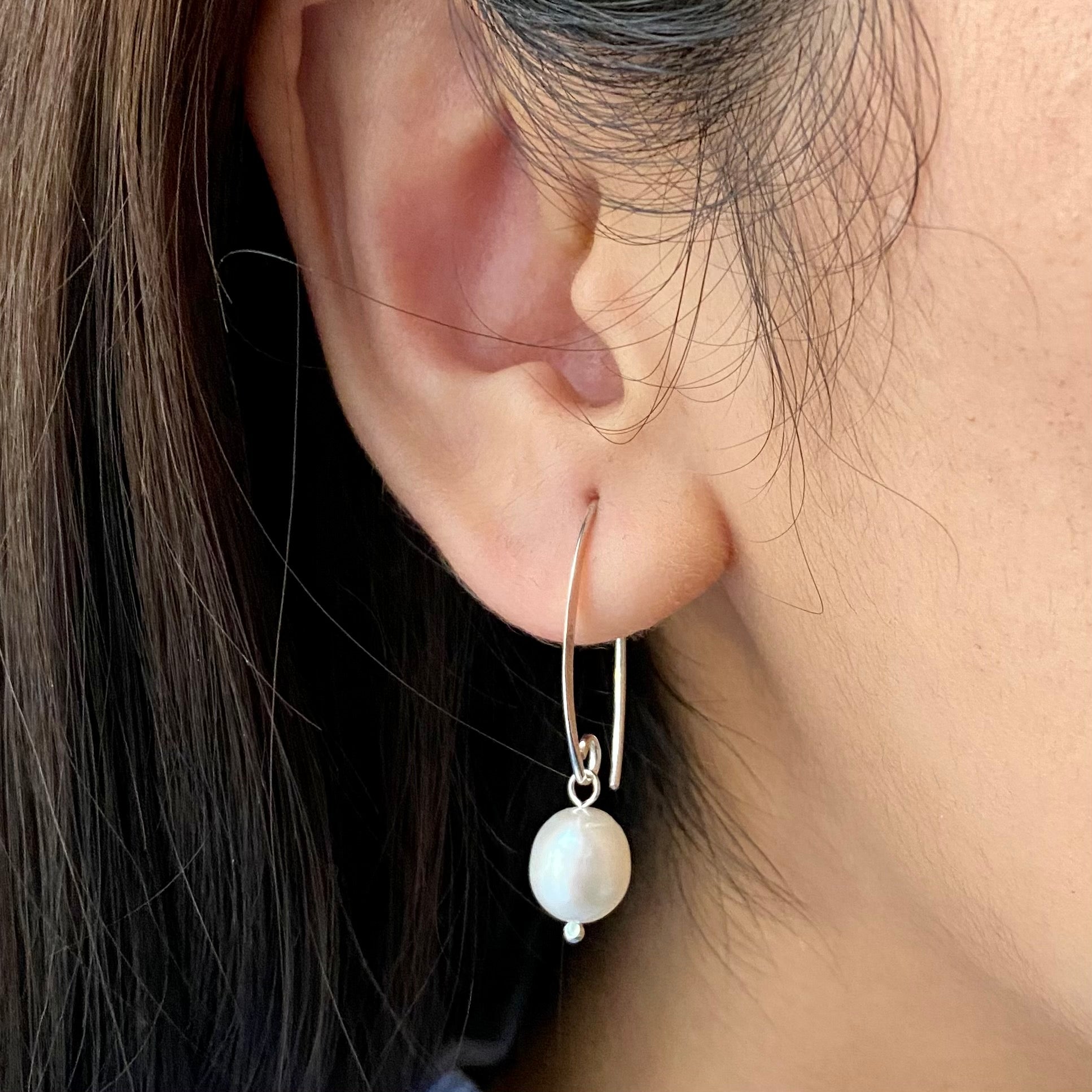 Sterling Silver Threader Hook Earrings - Pearl