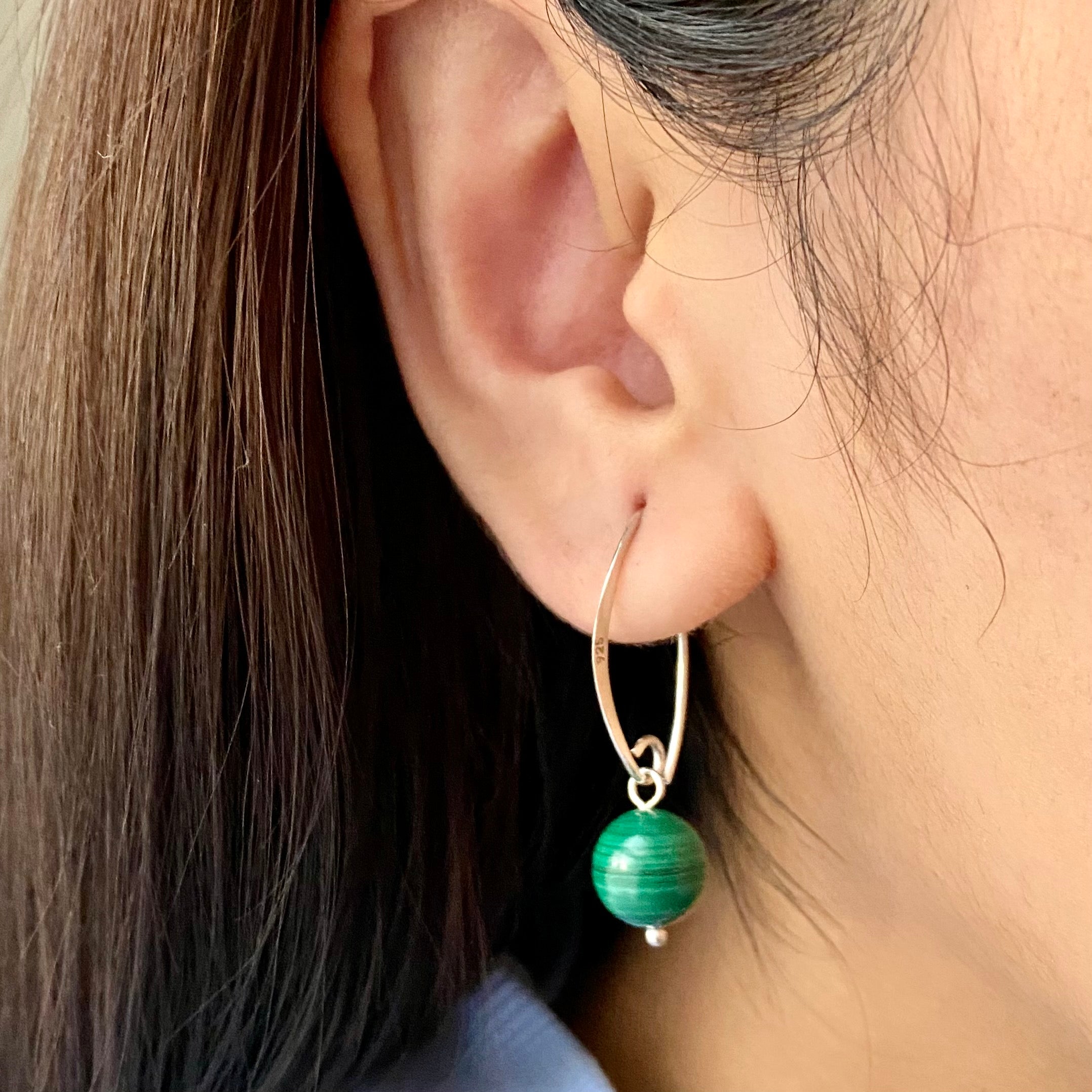 Sterling Silver Threader Hook Earrings - Malachite