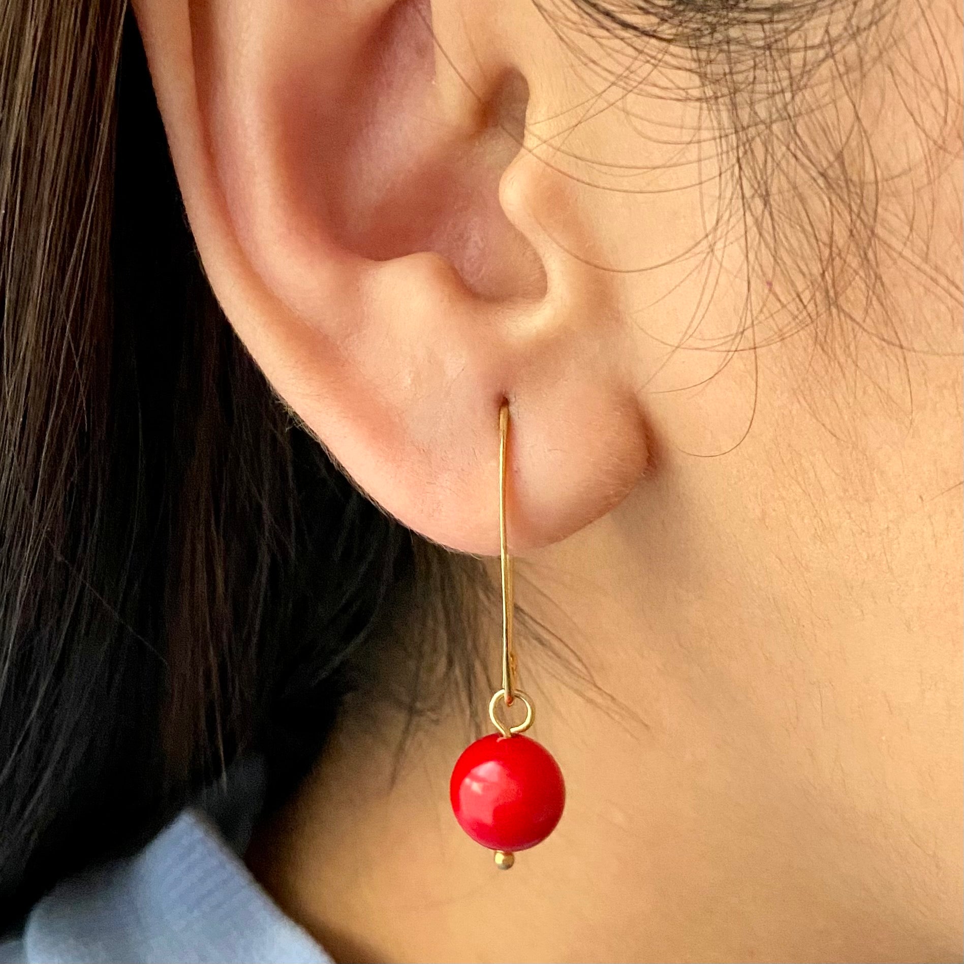 Gold Plated Sterling Silver Threader Earrings - Coral Drop