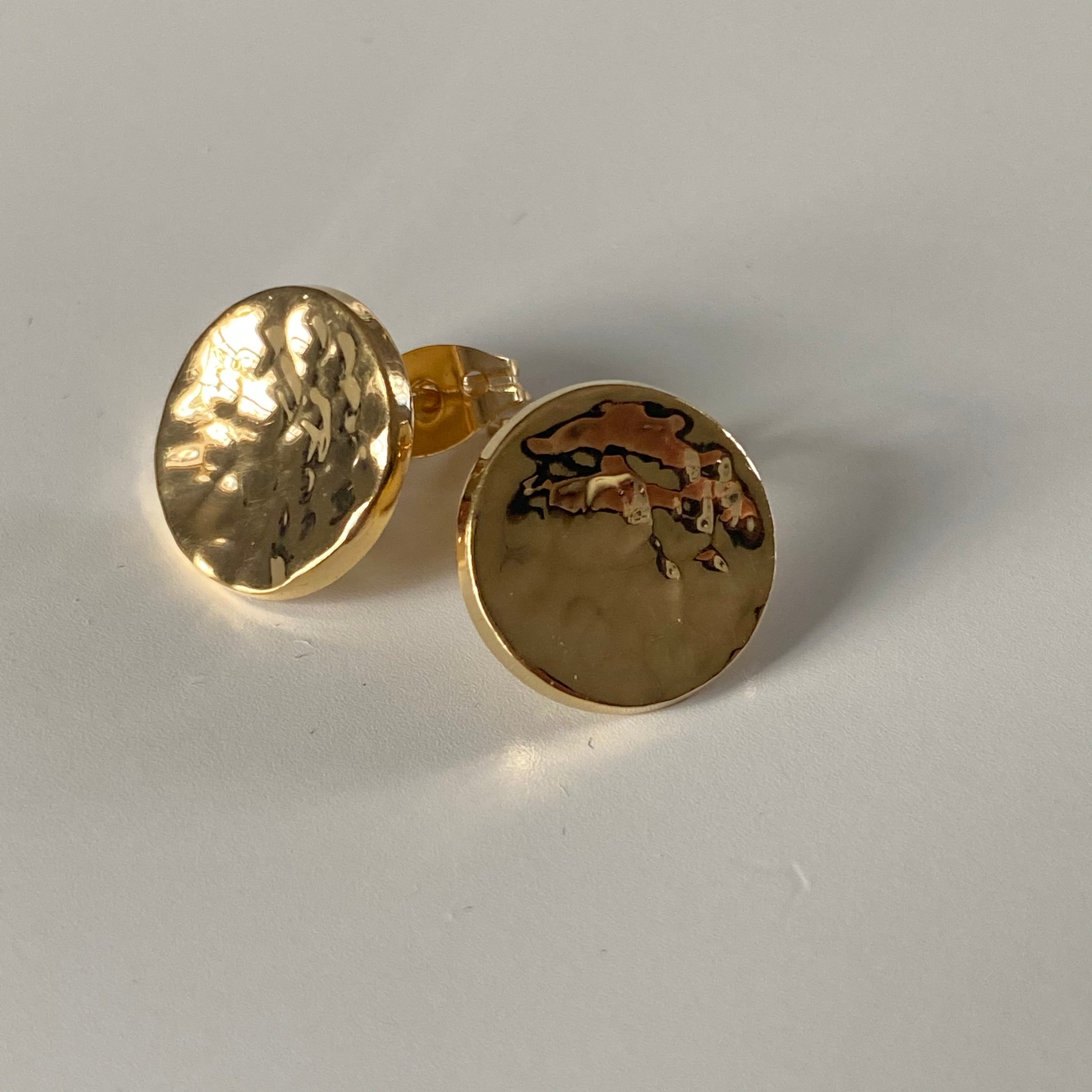 Gold Plated Sterling Silver Round Hammered Stud Earrings
