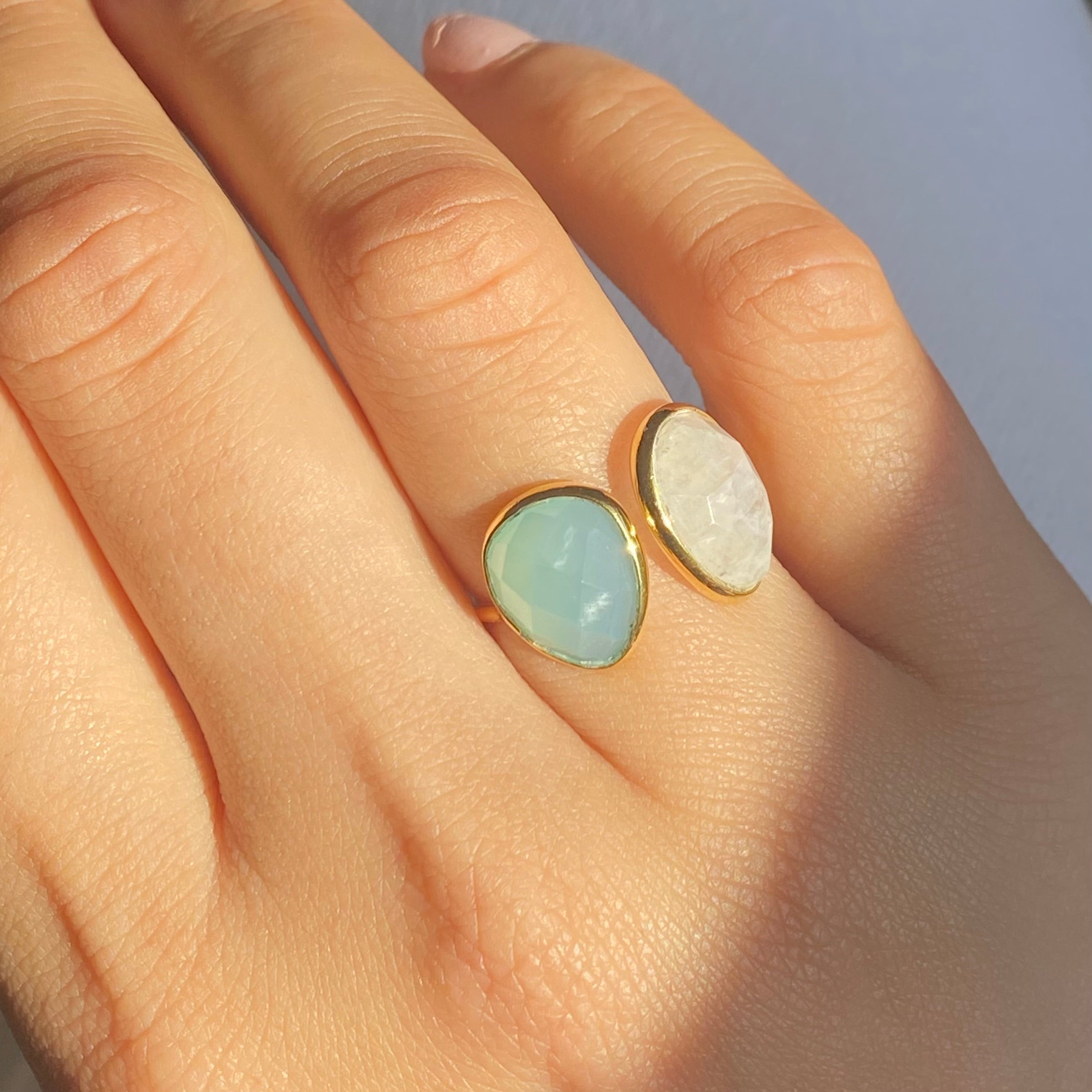 Gemstone Ring with Aqua Chalcedony and Moonstone