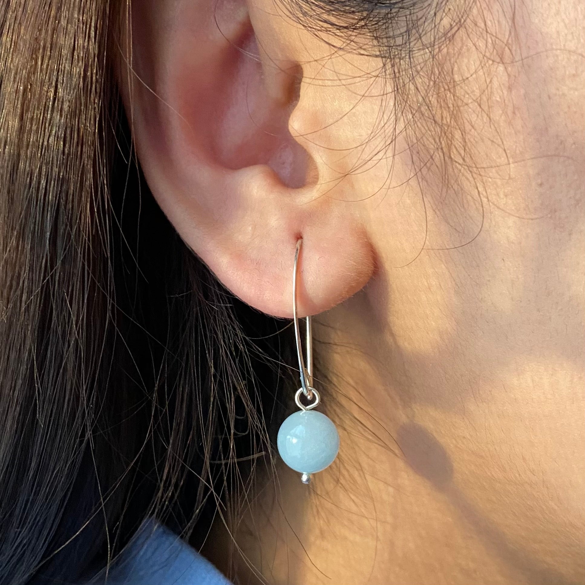 Sterling Silver Threader Earrings with Aquamarine Drop