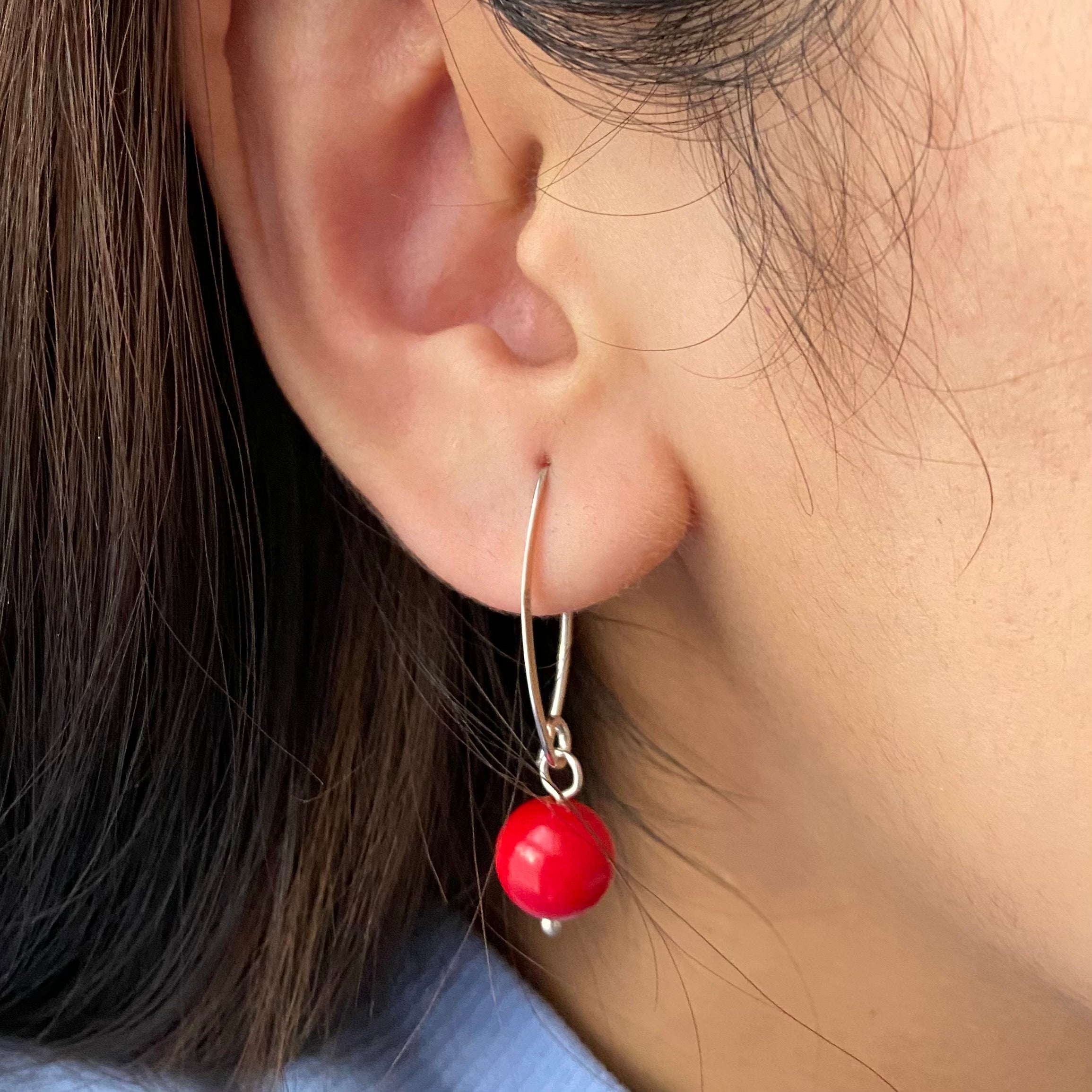 Sterling Silver Threader Hook Earrings - Coral Drop