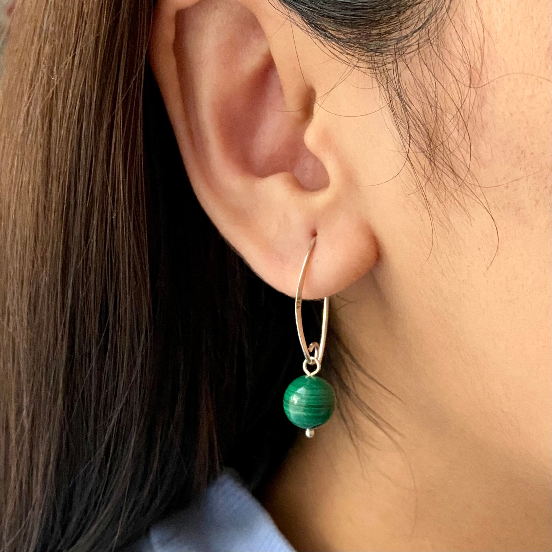 Sterling Silver Threader Hook Earrings - Malachite