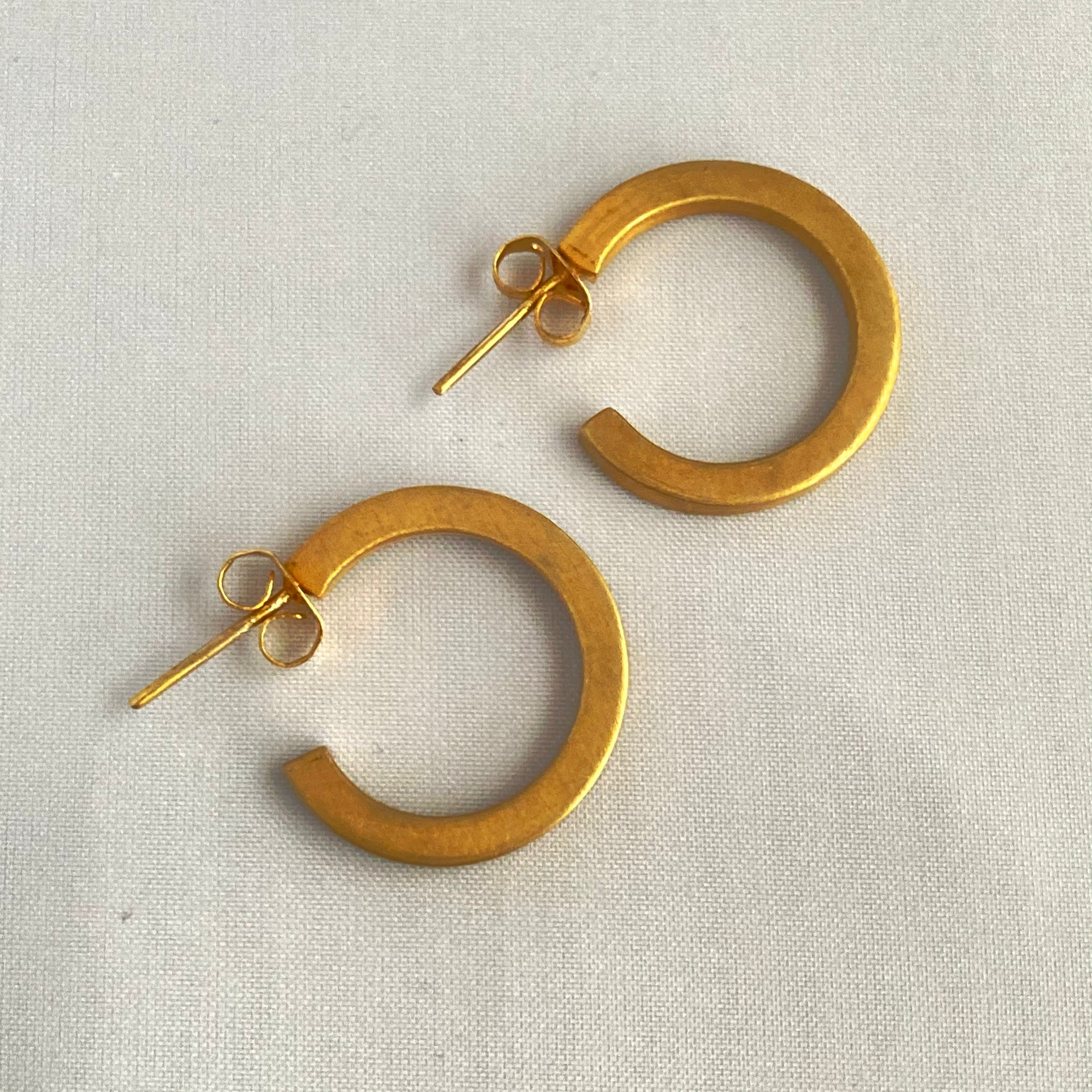 Brushed Gold Plated Sterling Silver Hoops with Flat Square Edge
