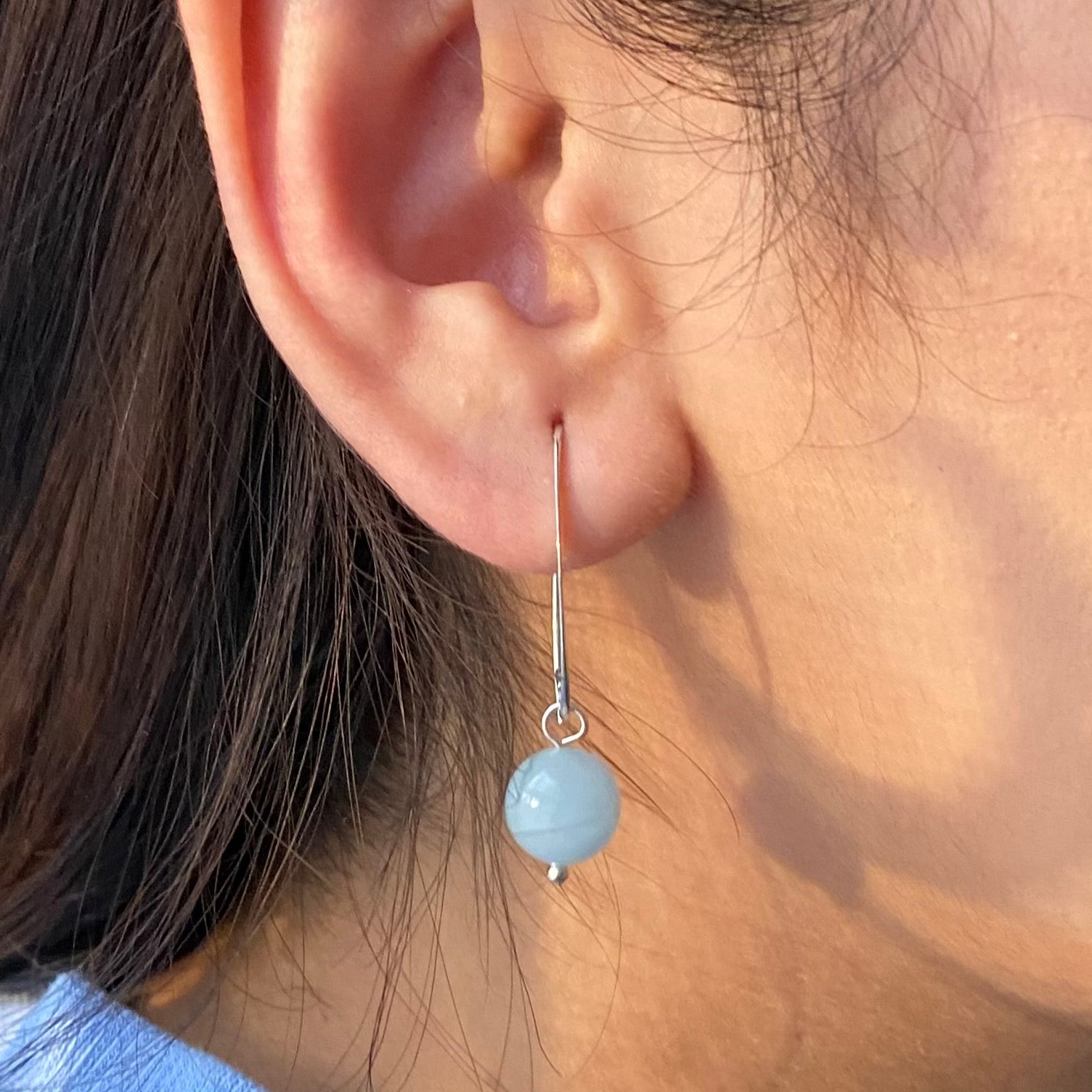 Sterling Silver Threader Earrings with Aquamarine Drop