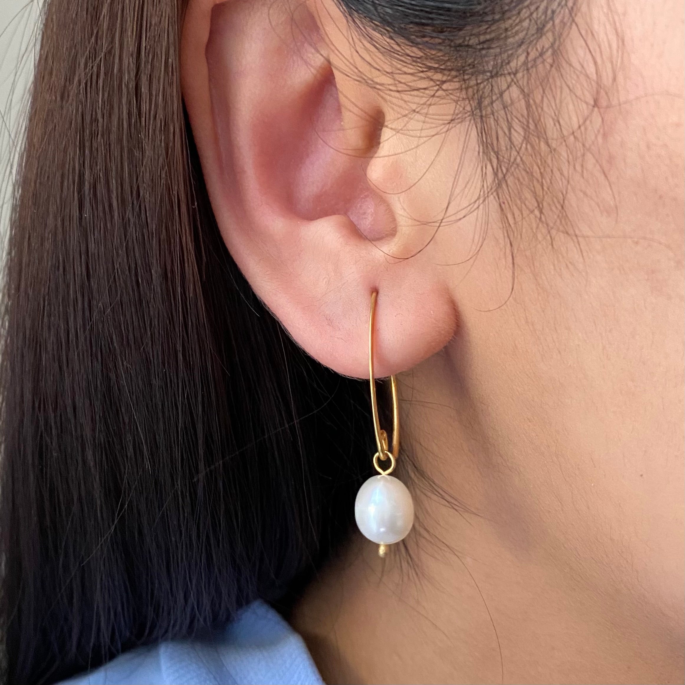 Gold Plated Sterling Silver Threader Hook Earrings - Pearl