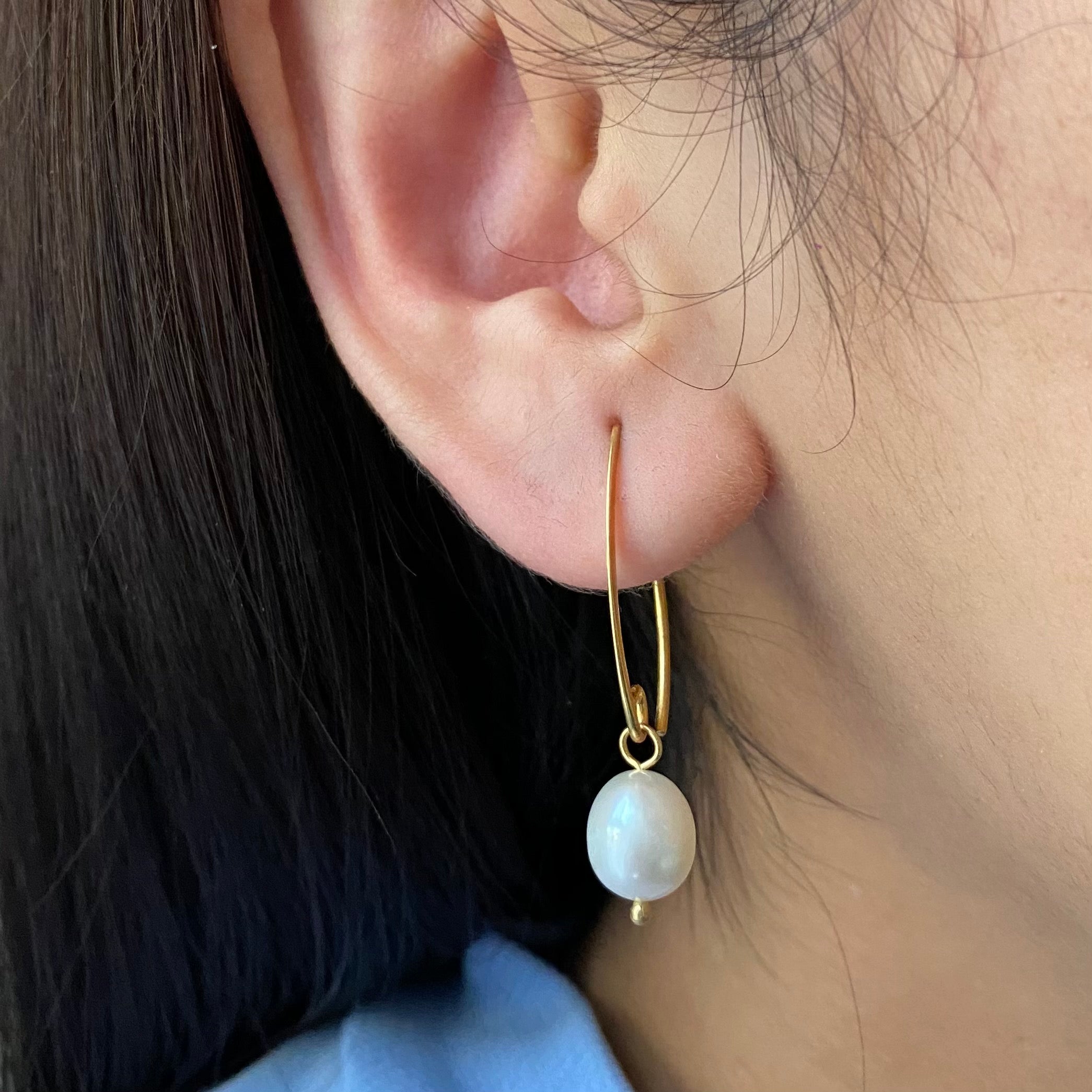 Gold Plated Sterling Silver Threader Hook Earrings - Pearl
