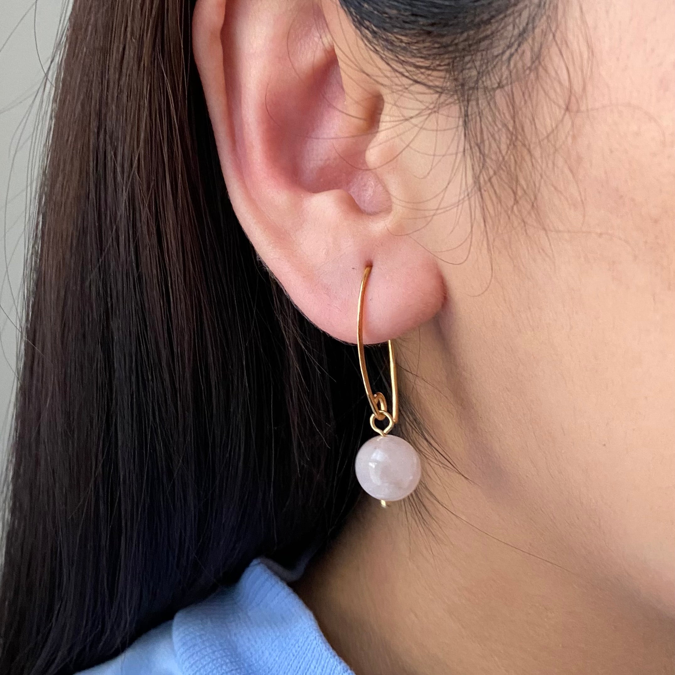 Gold Plated Sterling Silver Earrings with Rose Quartz Drop