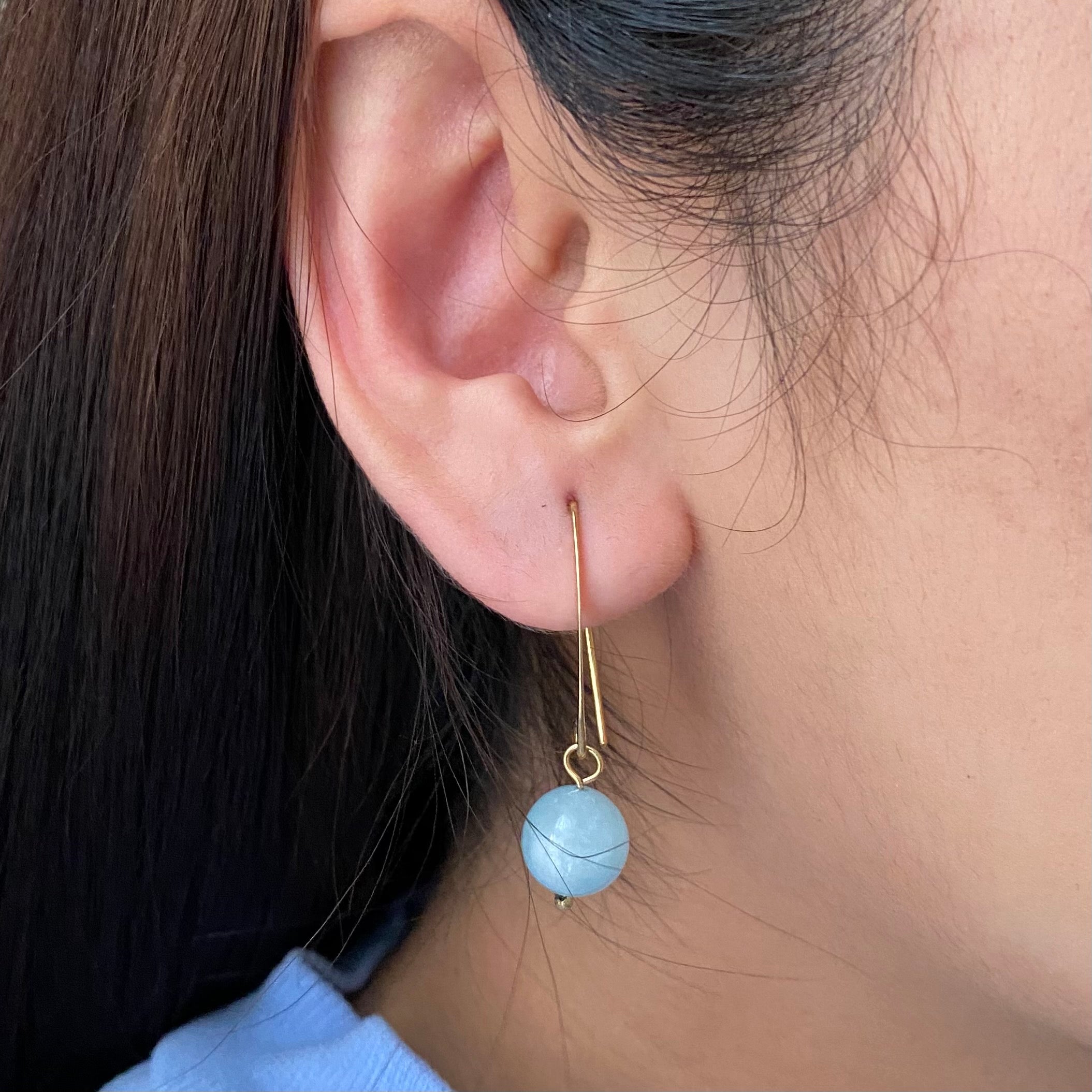 Gold Plated Sterling Silver Threader Earrings with Aquamarine Drop