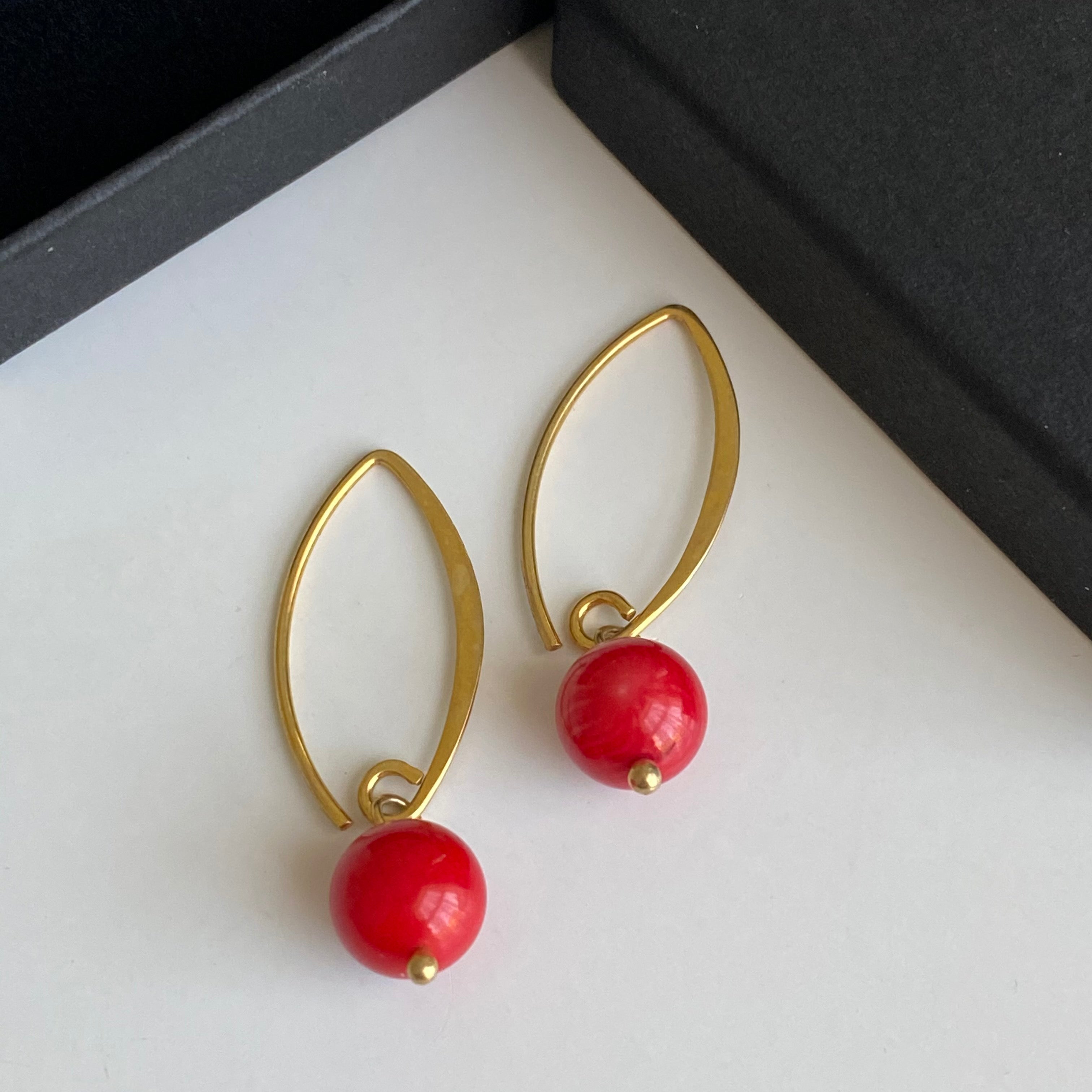 Gold Plated Sterling Silver Threader Earrings - Coral Drop