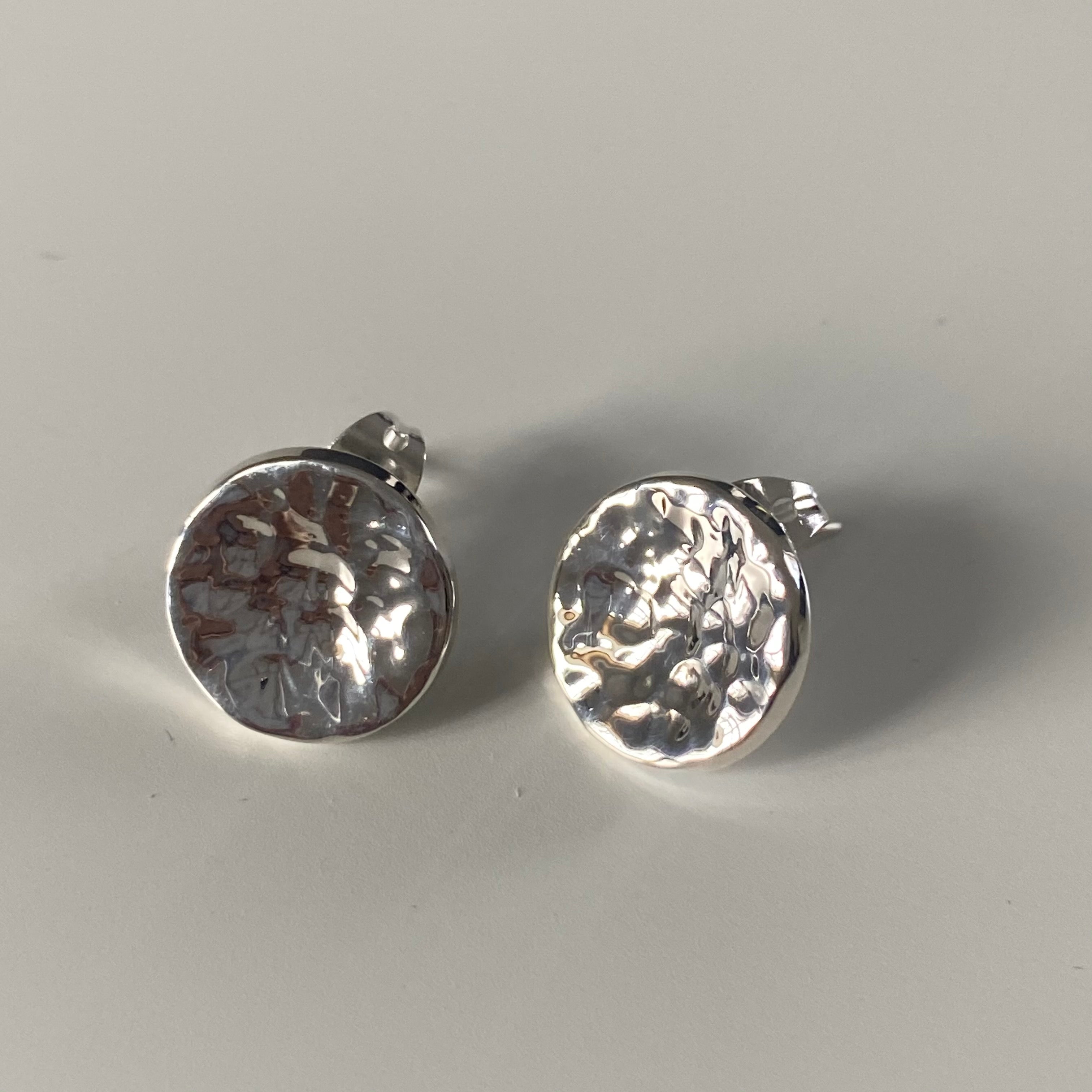 Sterling Silver Round Hammered Stud Earrings