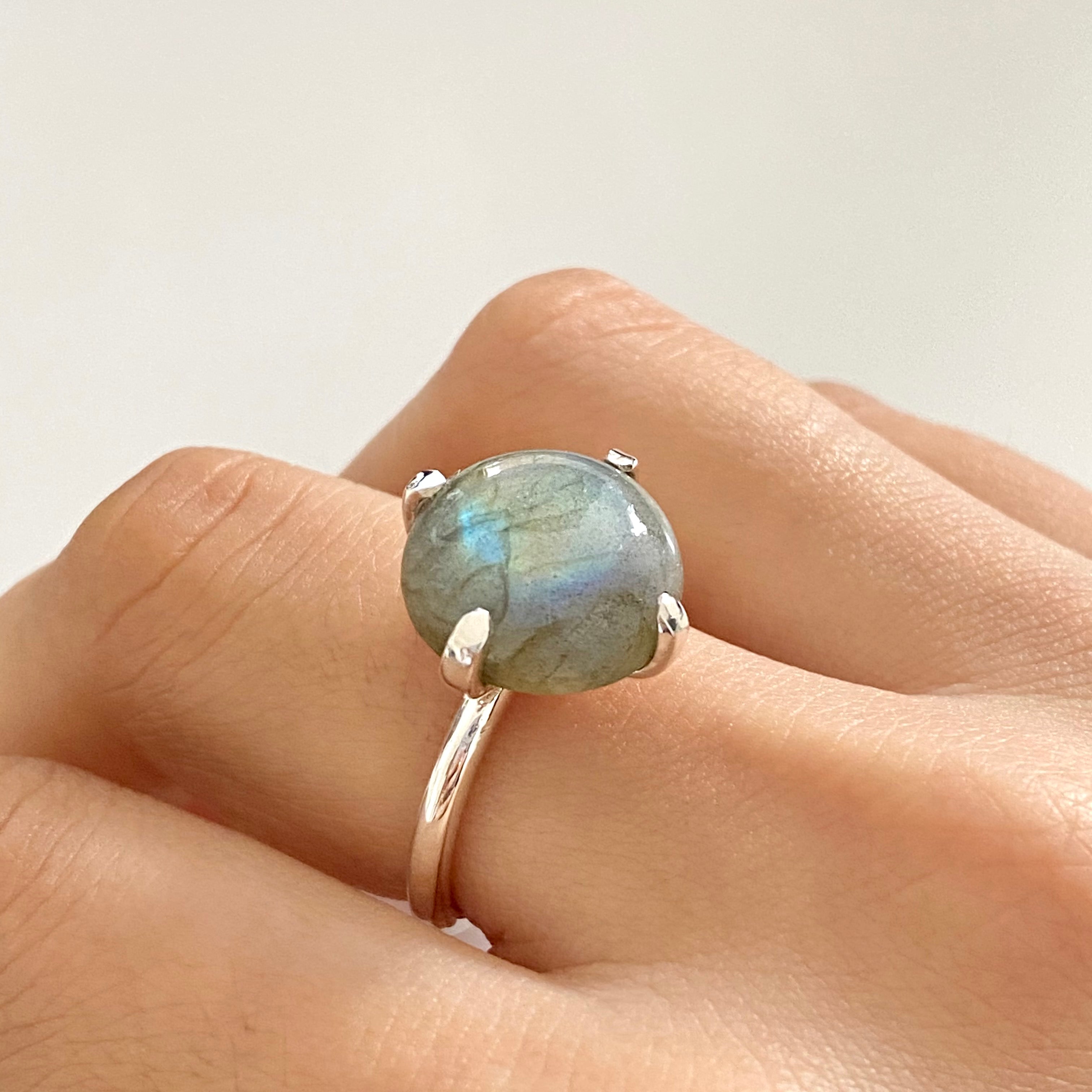 Round Cabochon Labradorite Ring in Sterling Silver