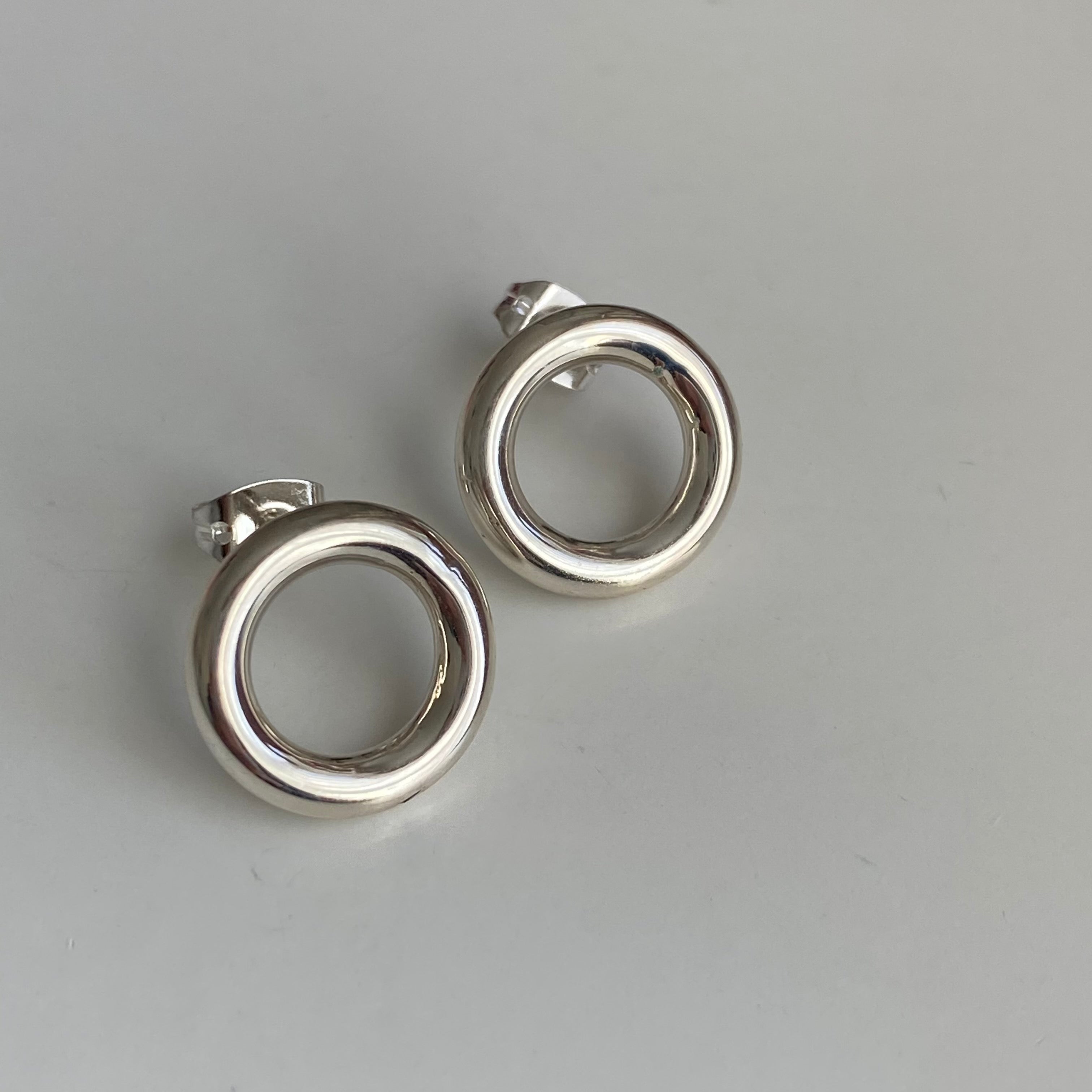 Round Hoop Shaped Silver Studs