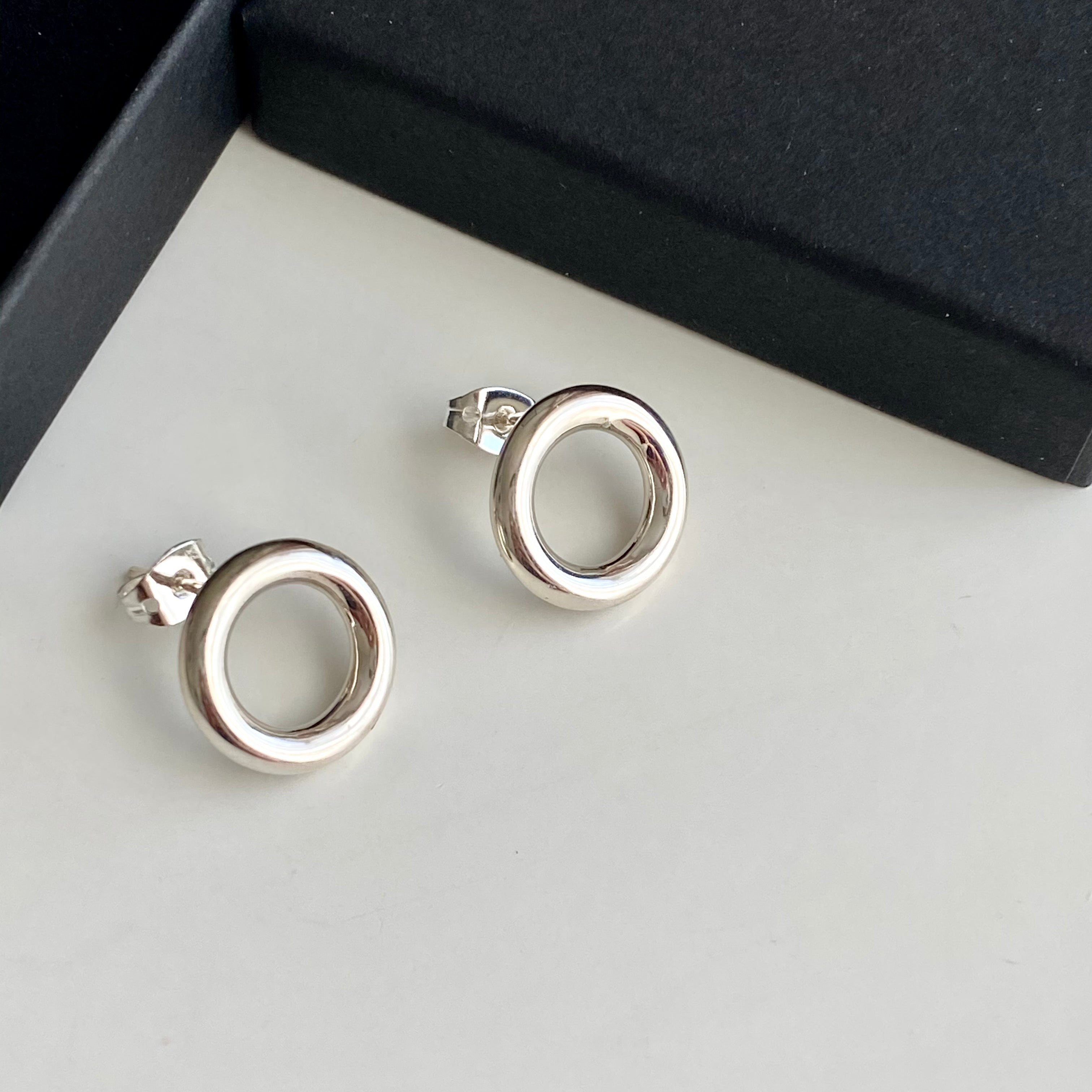 Round Hoop Shaped Silver Studs