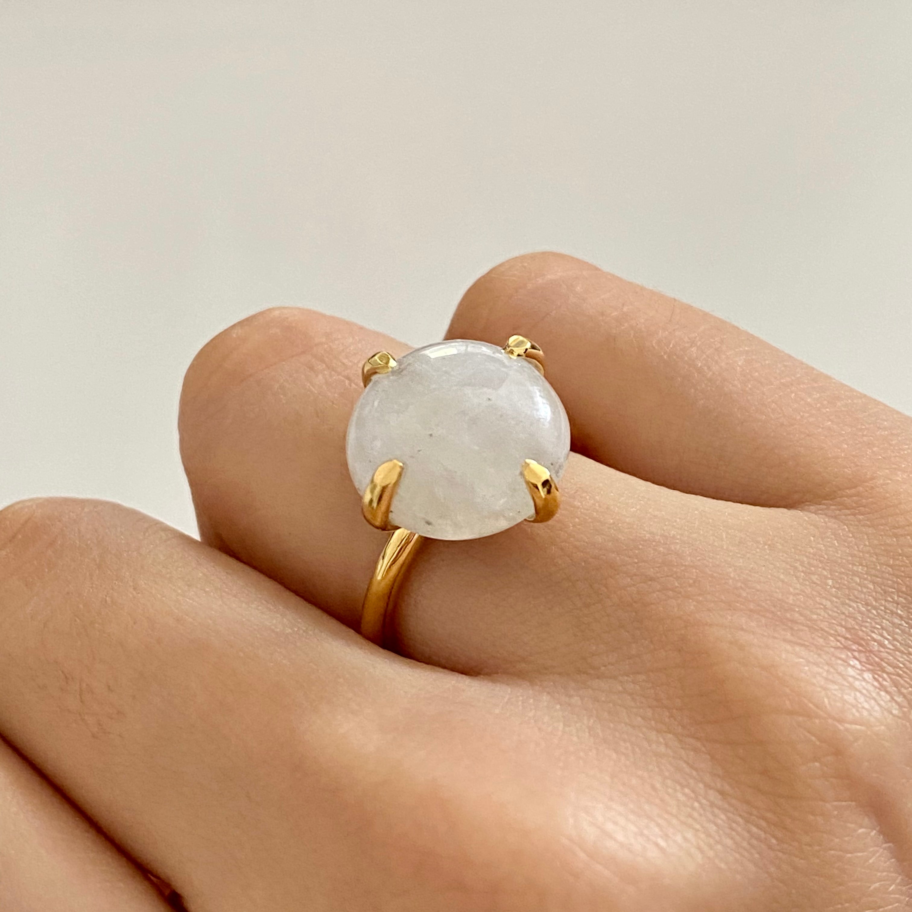 Round Cabochon Moonstone Ring in Gold Plated Sterling Silver