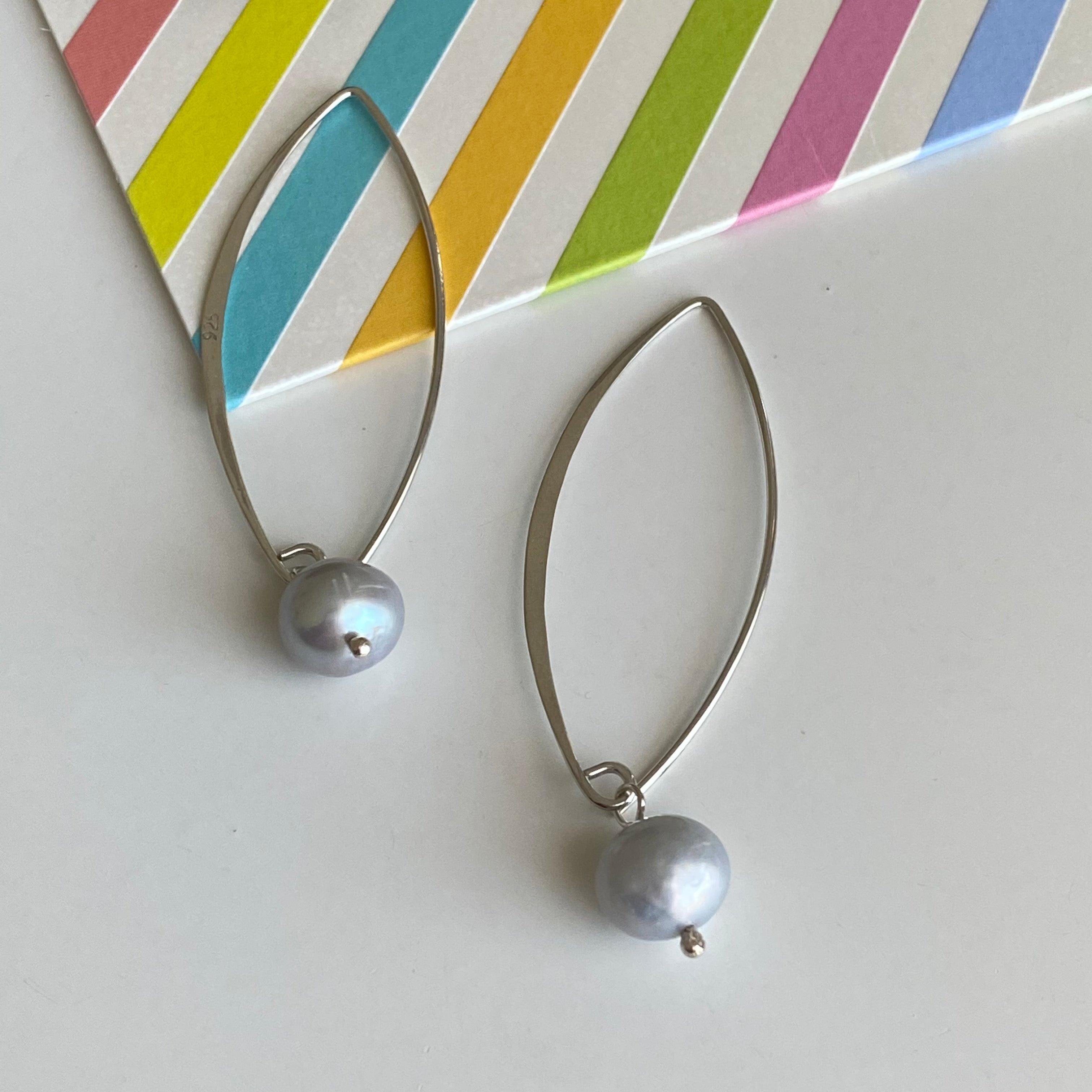 Long Sterling Silver Threader Earrings with Grey Pearl Drop