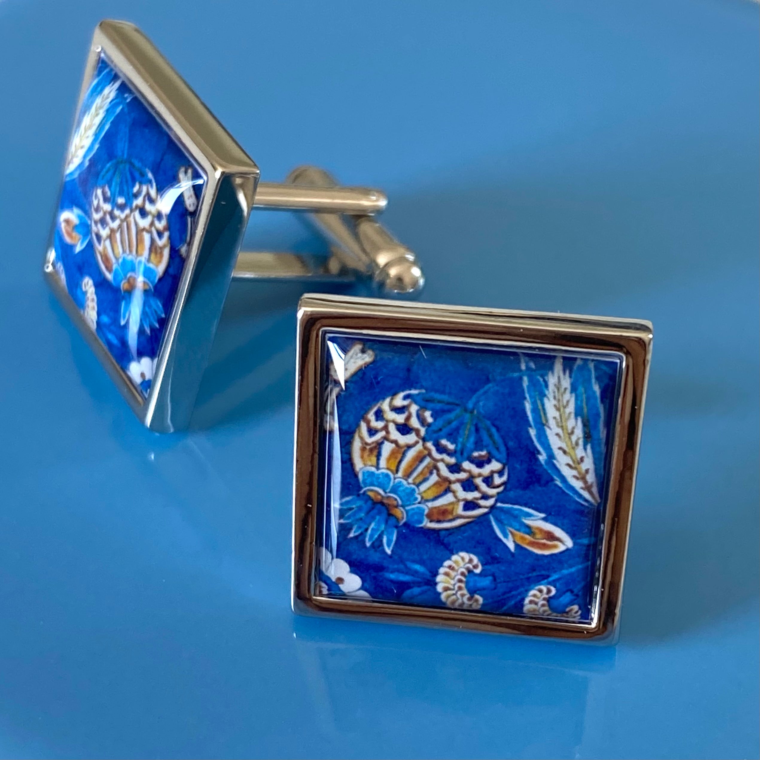 Cufflinks - Iznik Blue Flowers