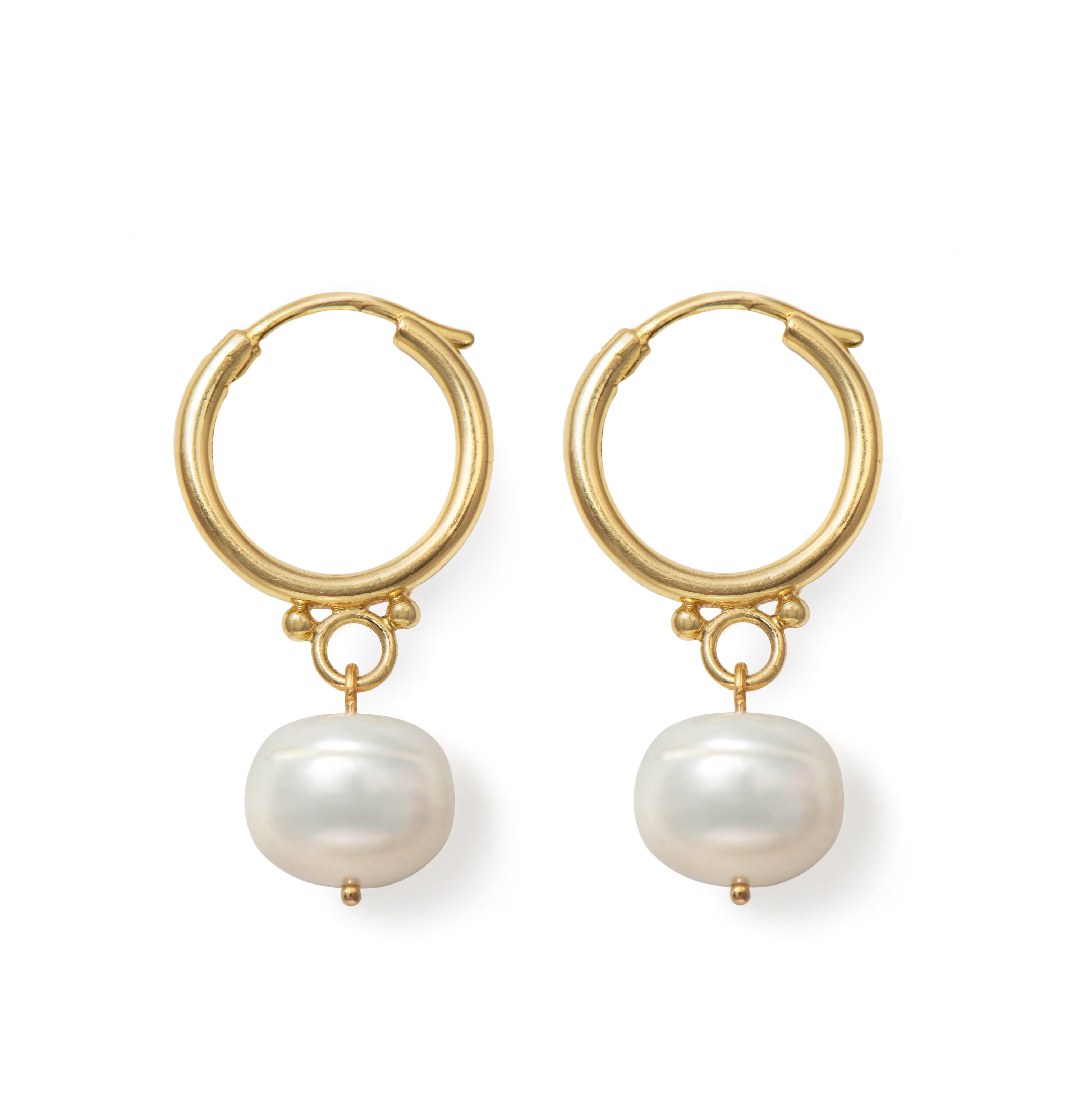 gold and pearl hoop earrings