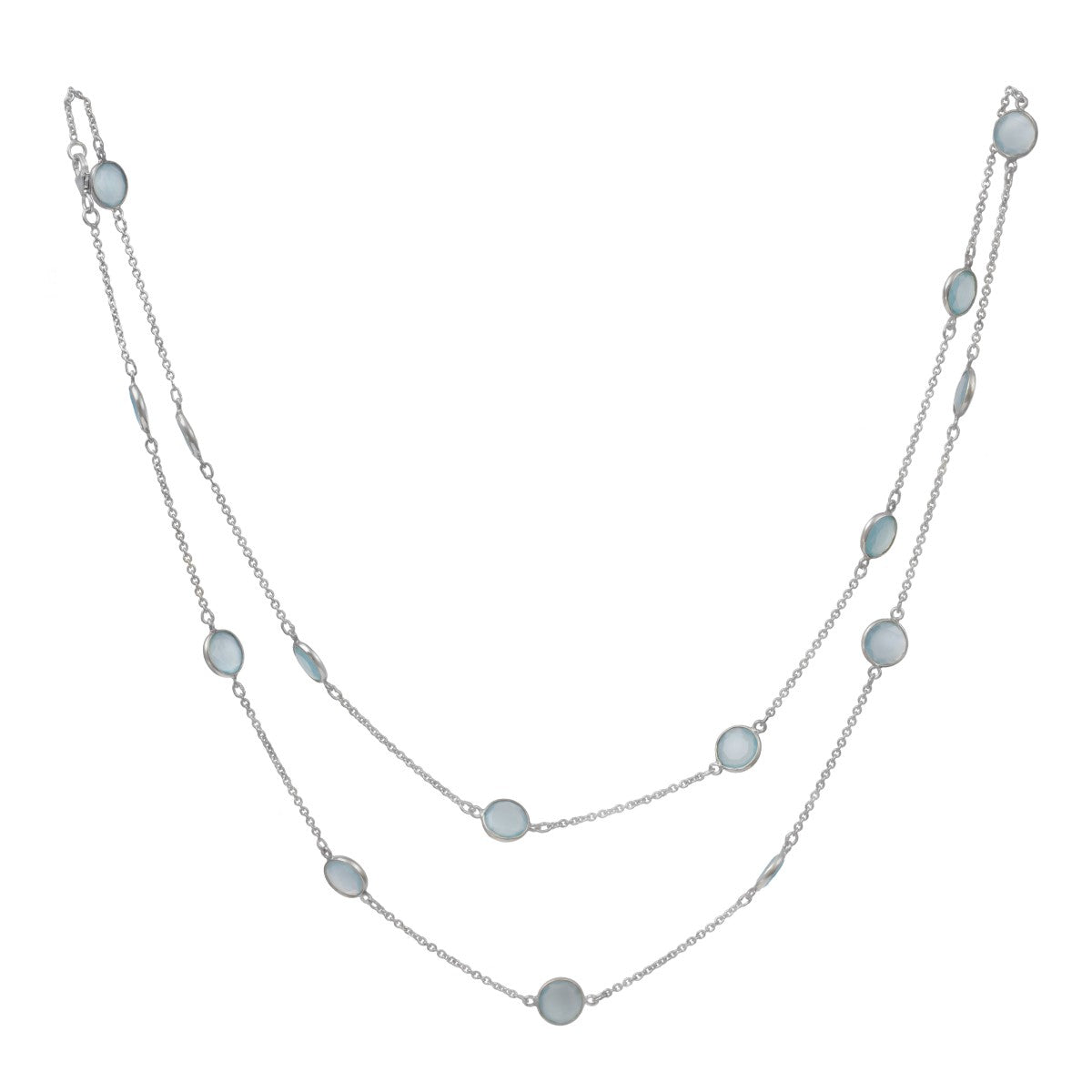 Aqua Chalcedony Gemstone Necklace in Sterling Silver