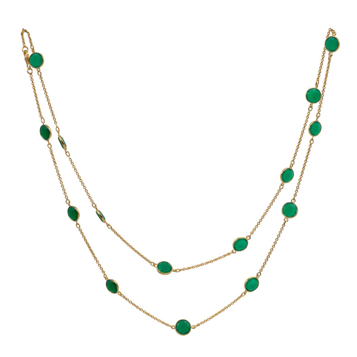 Green Onyx Gemstone Necklace in Gold Plated Sterling Silver
