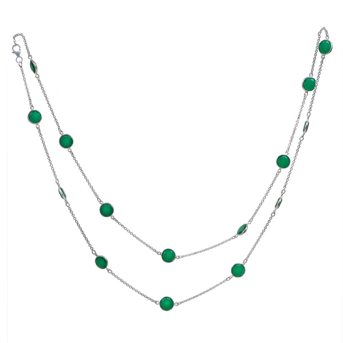 Green Onyx Gemstone Necklace in Sterling Silver