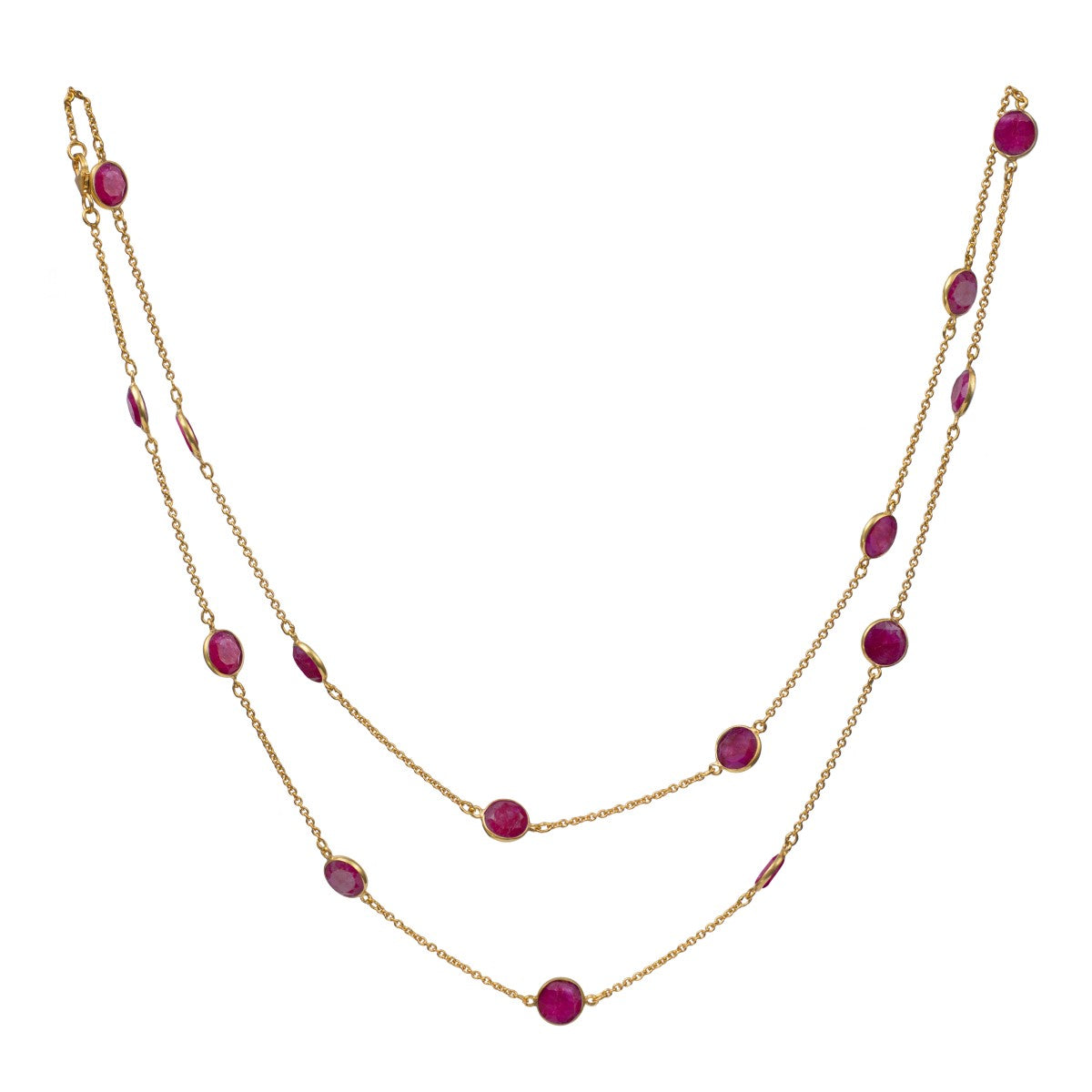 Ruby Quartz Gemstone Necklace in Gold Plated Sterling Silver