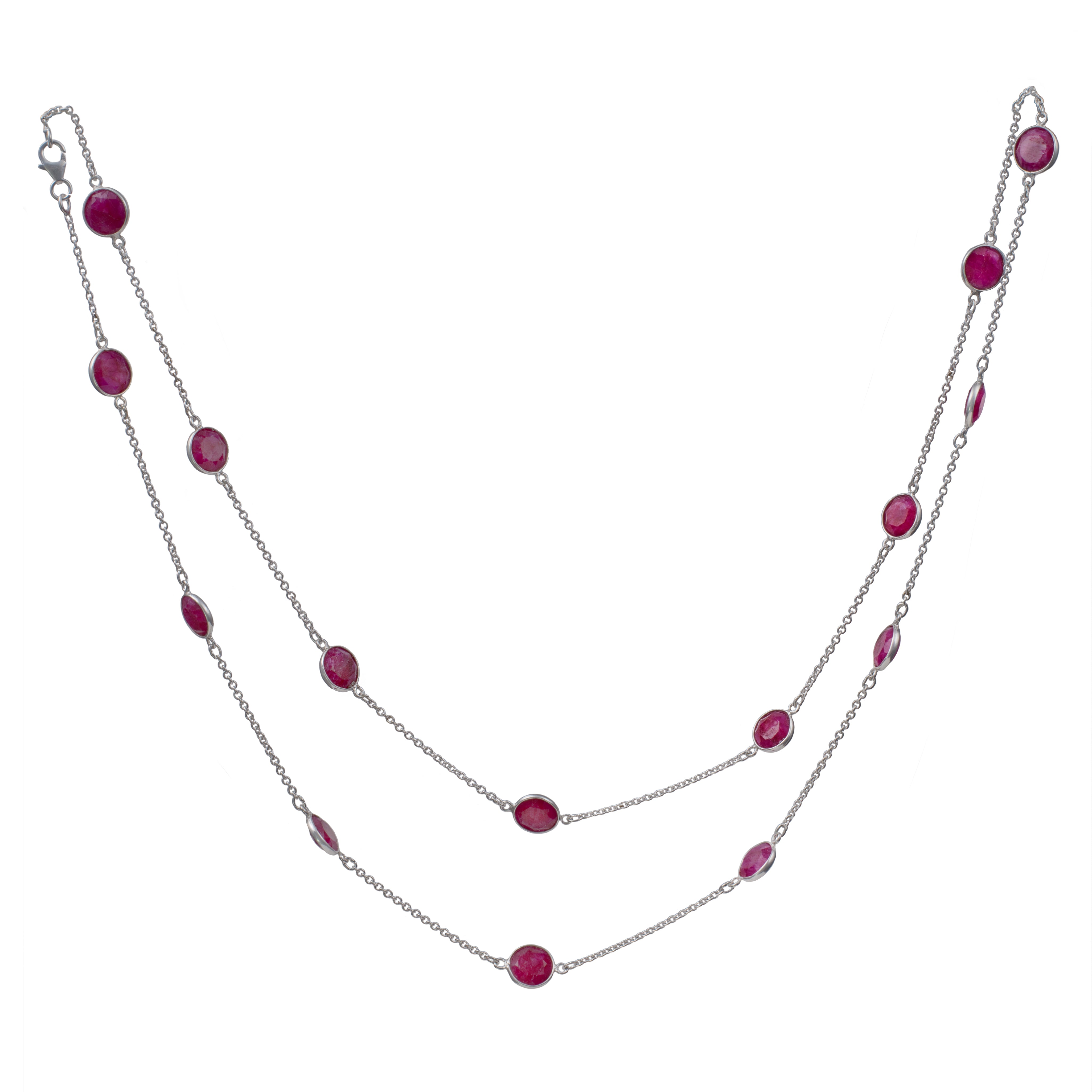 Ruby Quartz Gemstone Necklace in Sterling Silver