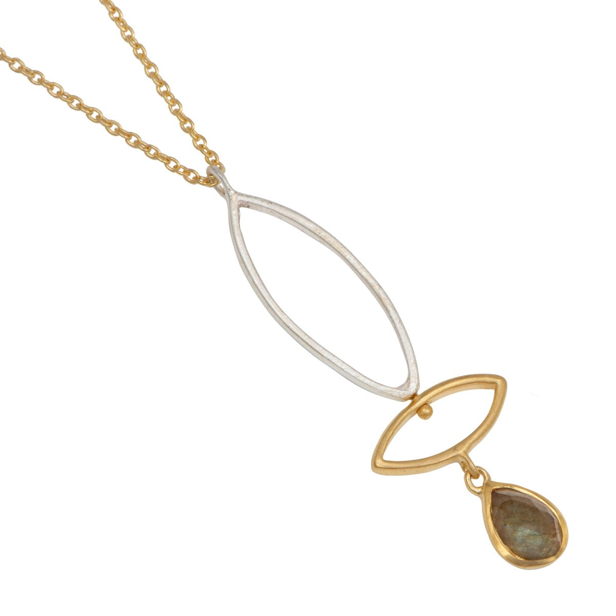 Labradorite Gemstone Two Tone Pendant Necklace in Gold Plated Sterling Silver